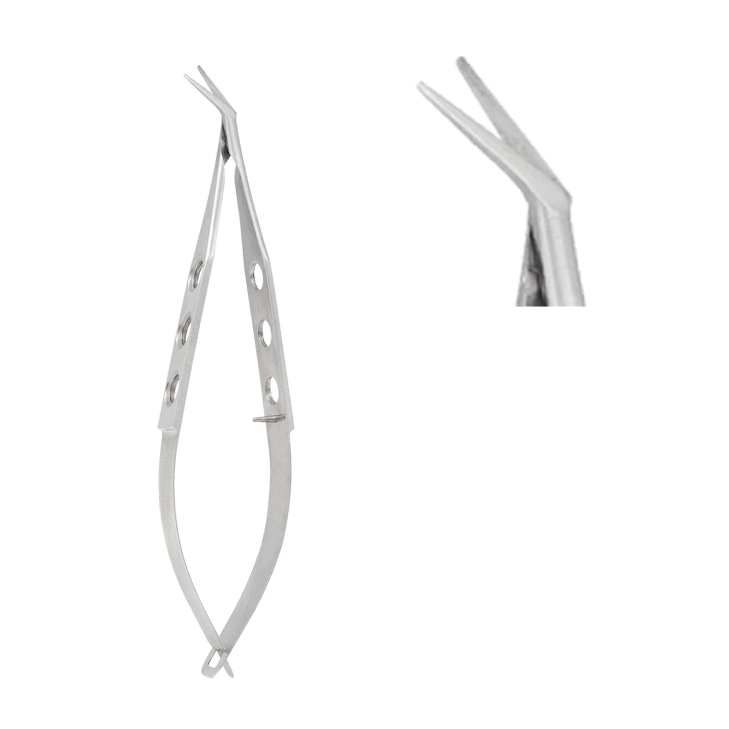 Close-up of Corneal Micro Scissors angled blunt left 10 cm for delicate corneal procedures.