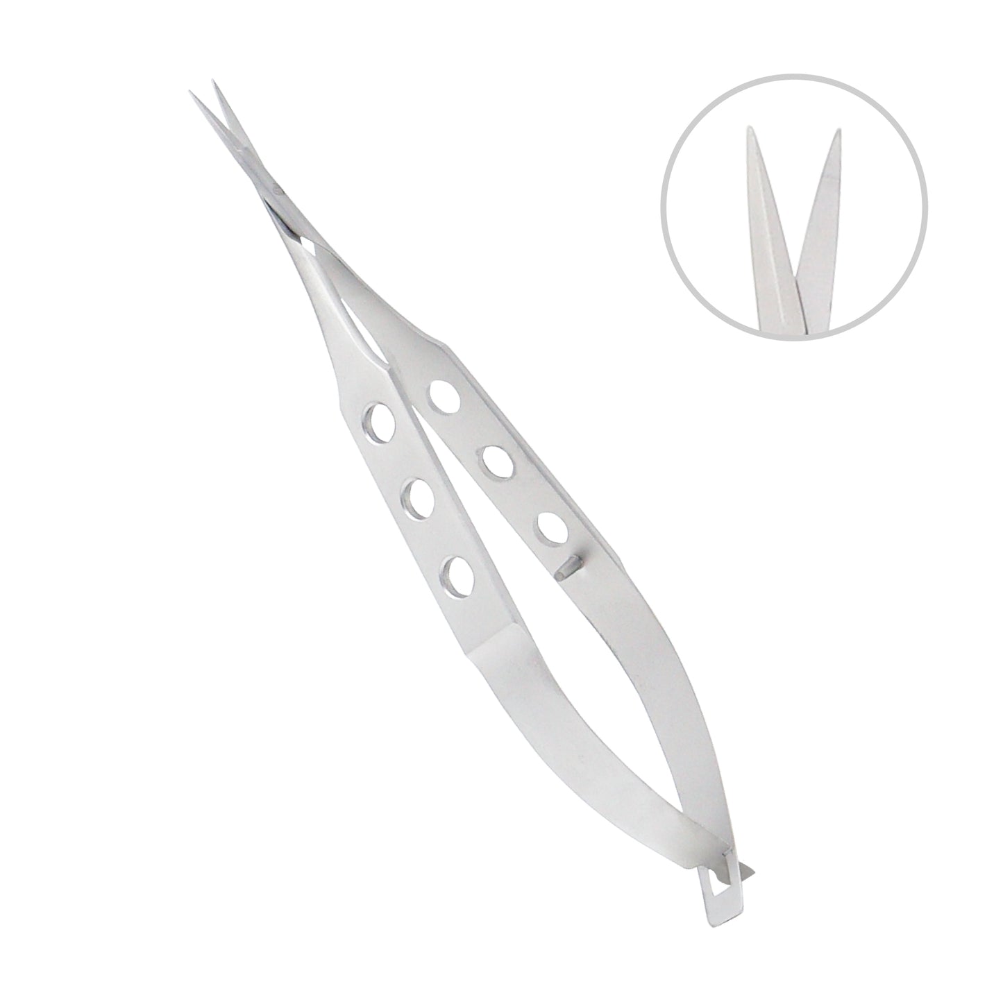 Stainless steel Corneal Scissors Universal straight blunt overall length 10.5 cm used in eye surgery.