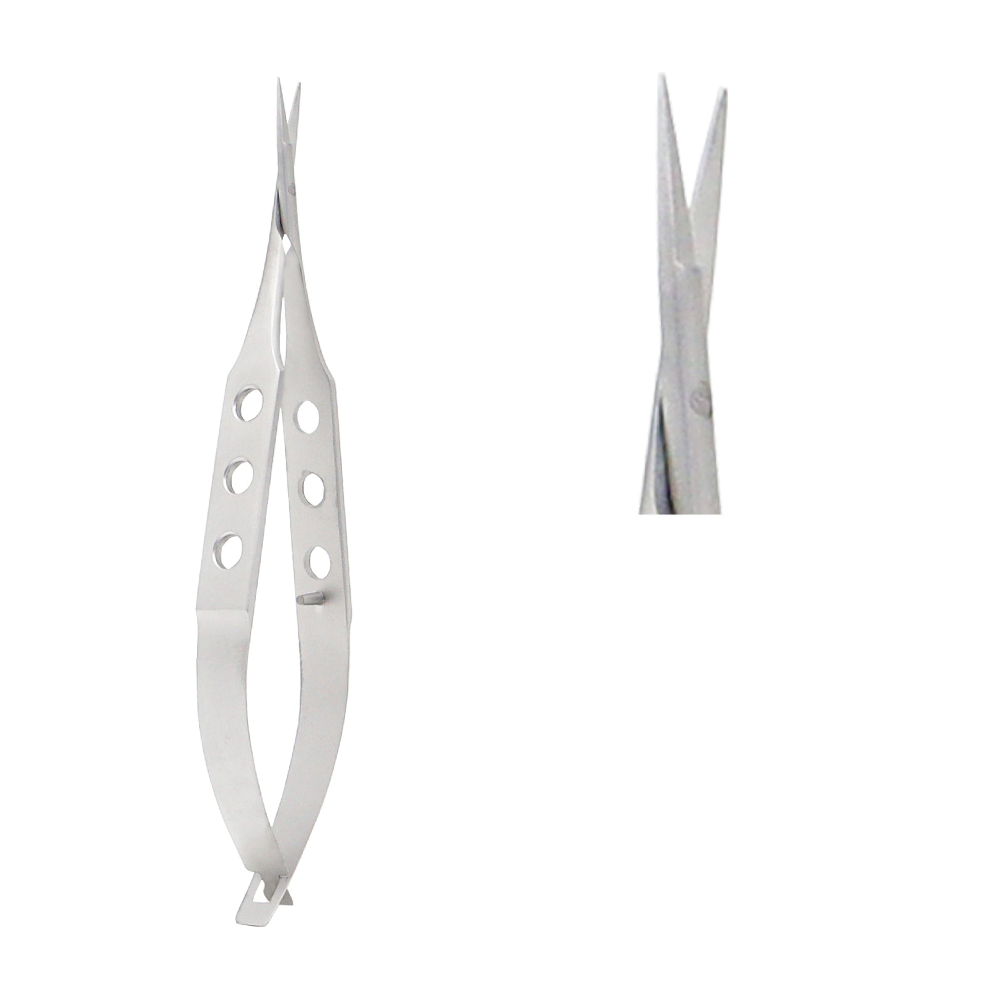 Close-up of Corneal Universal Scissors curved blunt 10.5 cm for delicate corneal procedures.