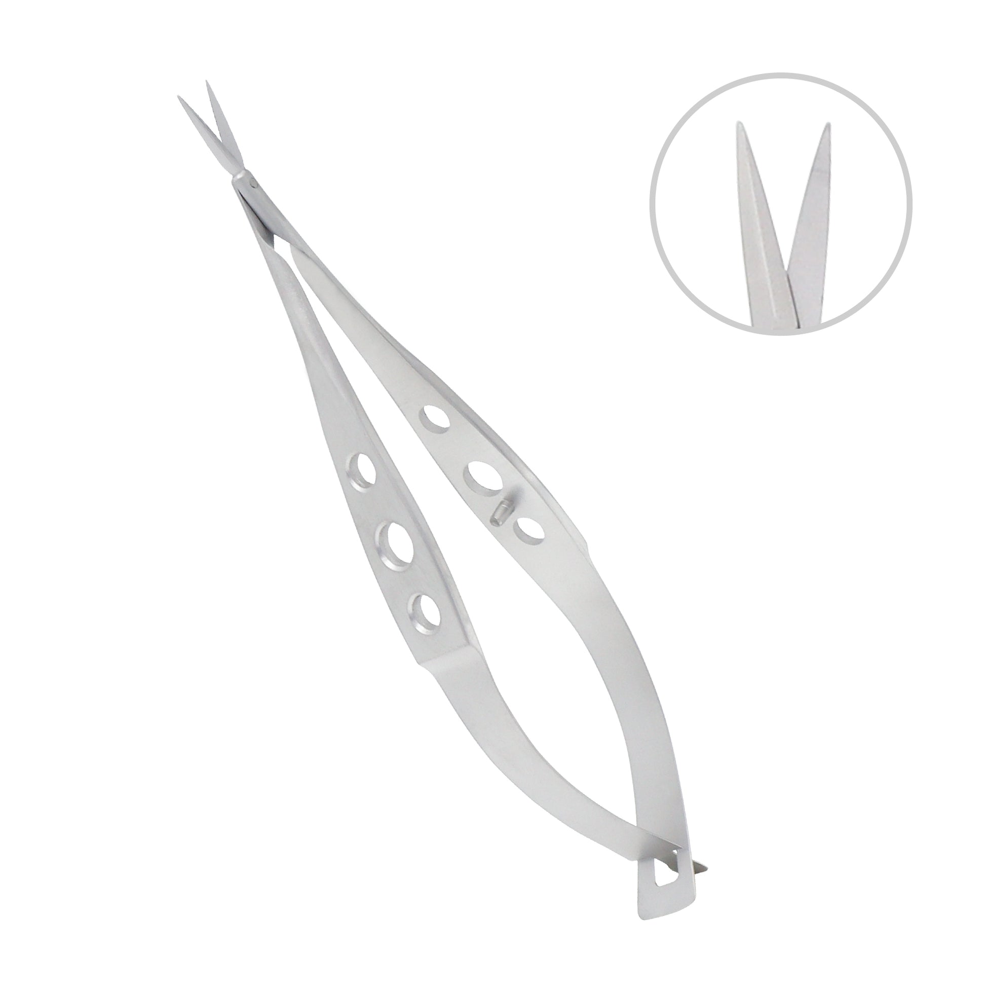 Ophthalmic Micro-Vannas scissors featuring a straight, delicate design for microsurgical eye procedures.