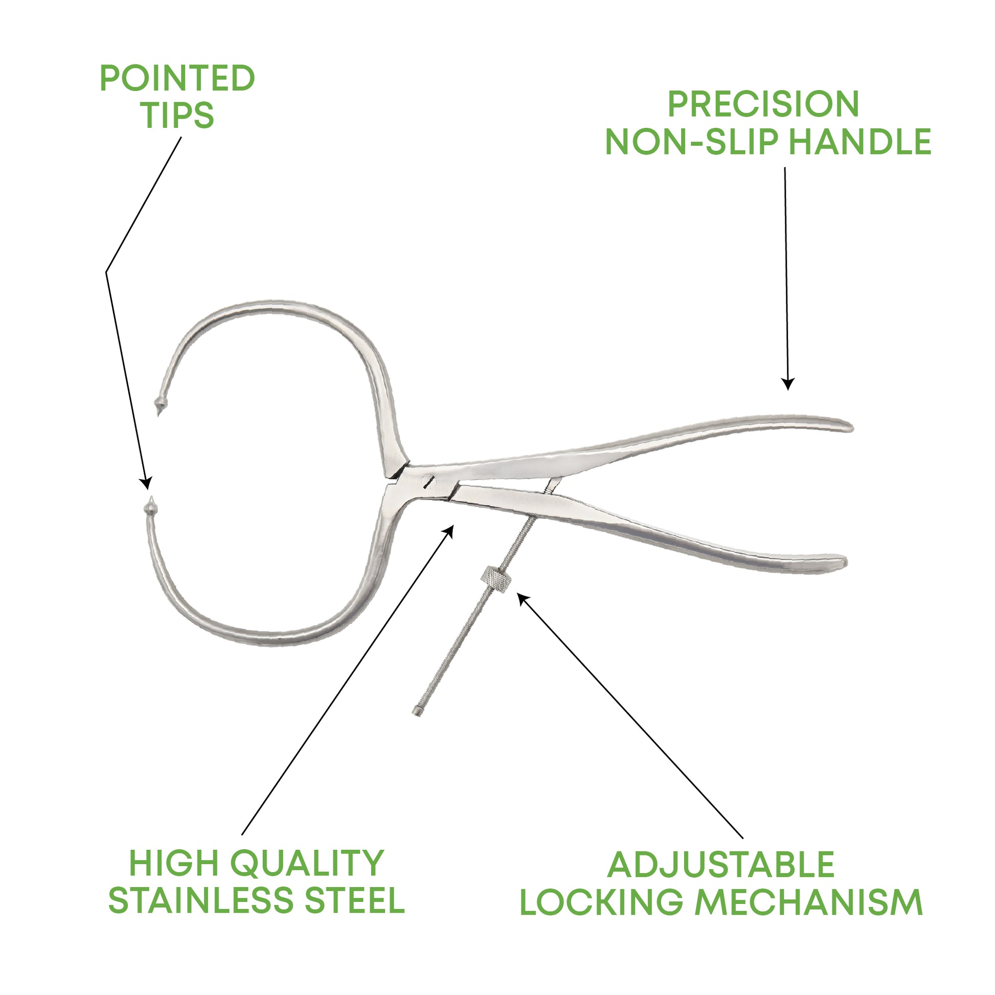 Diagram of a pair of pliers with labeled features on a white background