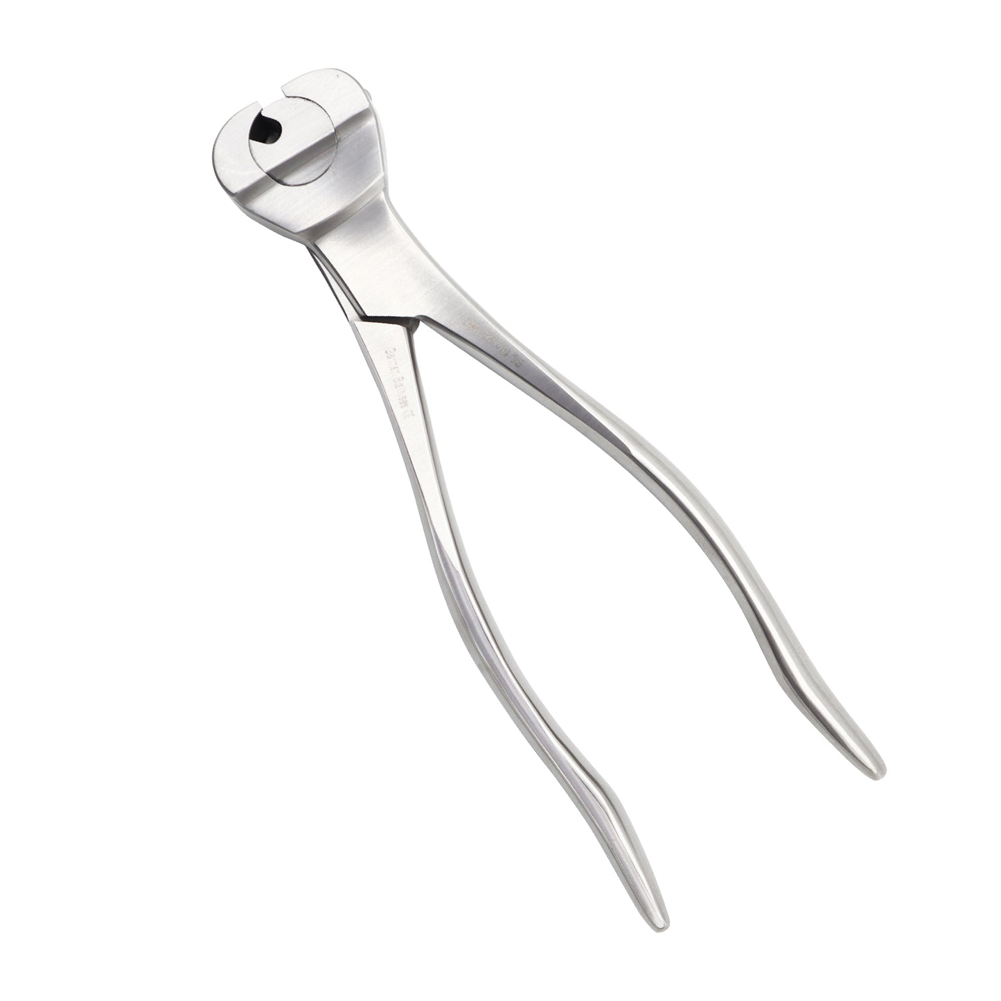 Surgical-grade stainless steel diamond pin and wire cutter with 16cm length and end-cutting jaws for orthopedic procedures.