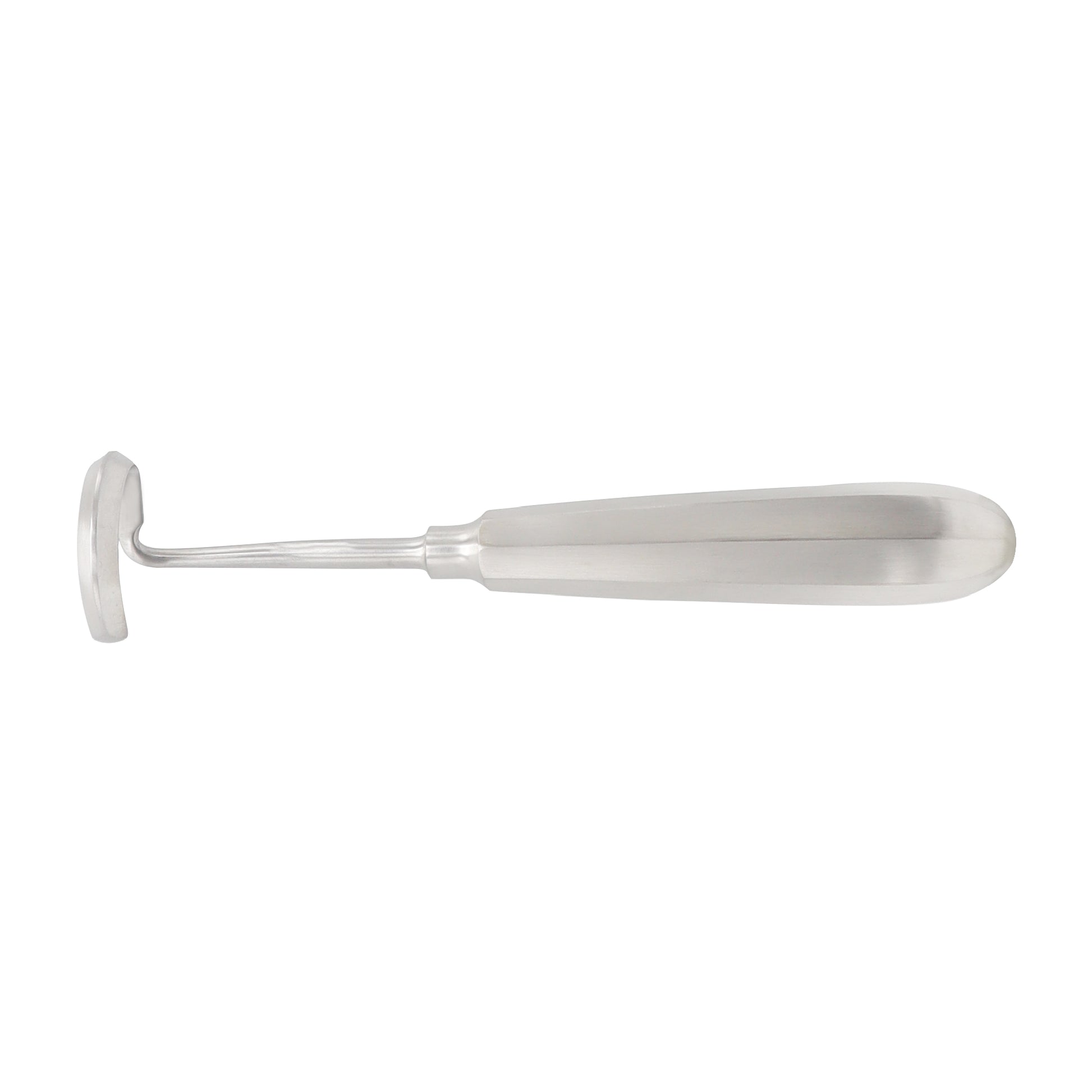 Stainless steel Doyen rib raspatory elevator showing the contoured spiral hook design used for stripping tissue from ribs during surgery.
