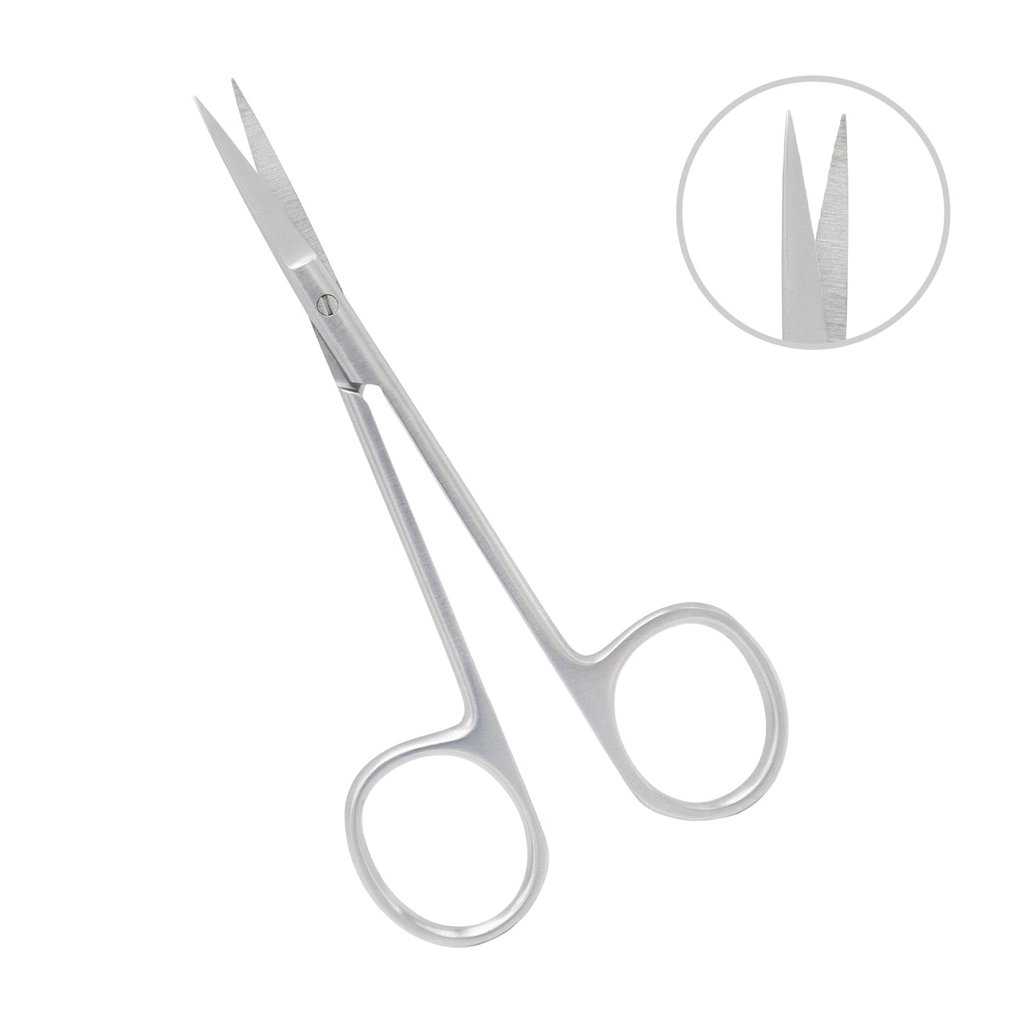 Stainless steel Eye Scissor curved blunt-blunt 11.5 cm used in ophthalmic surgical applications.
