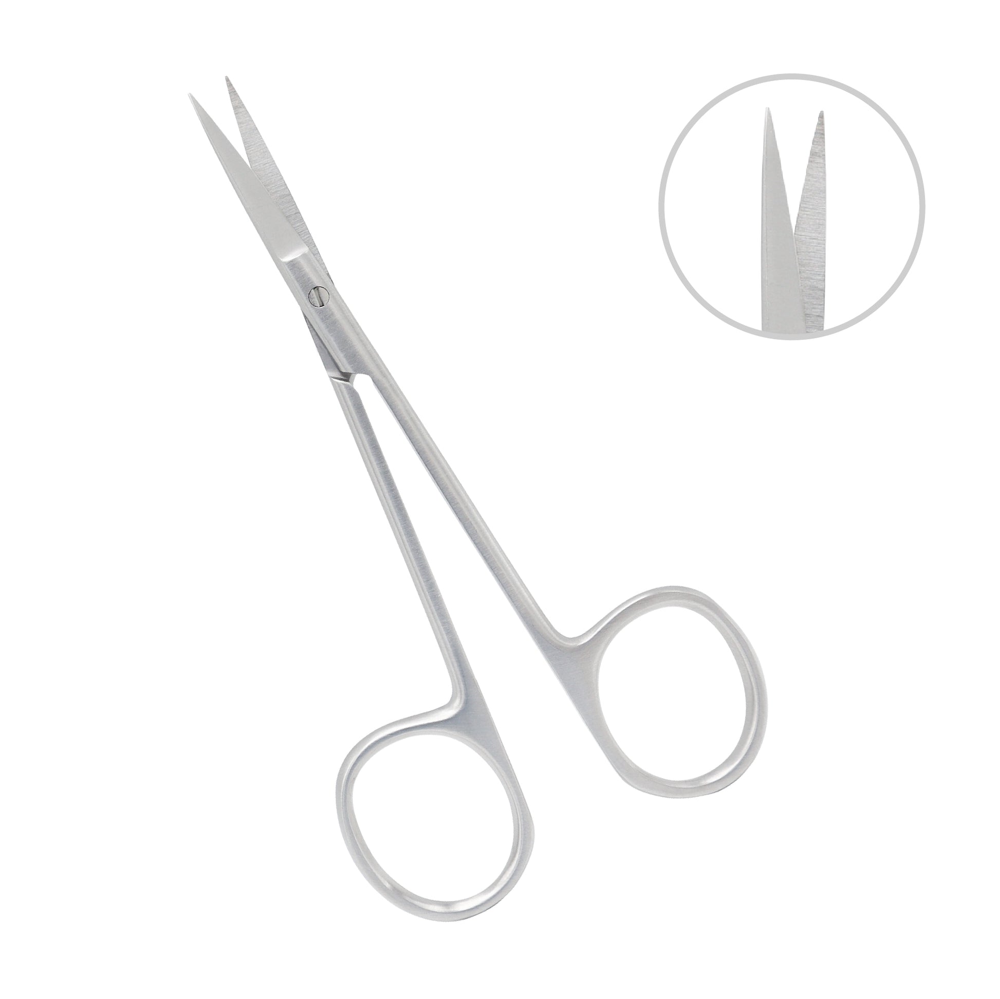 Stainless steel Eye Scissor curved blunt-blunt 11.5 cm used in ophthalmic surgical applications.