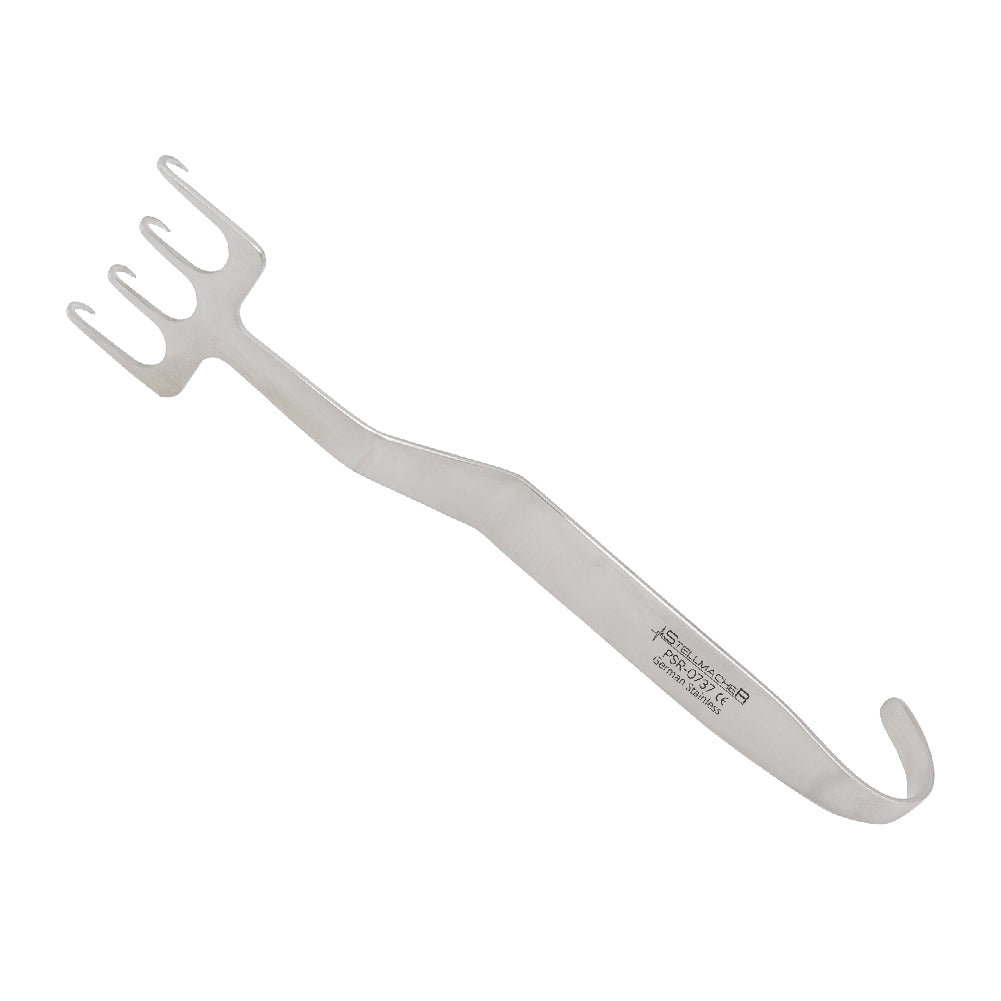 A FREEMAN Face-Lift Retractor with Bent Neck and Sharp Prongs, made of surgical-grade stainless steel.