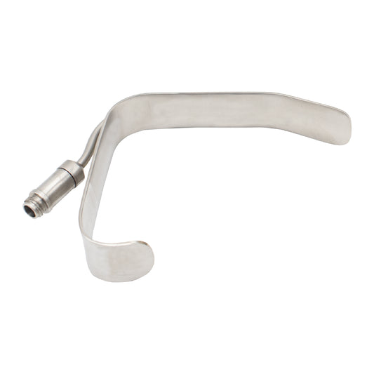 A stainless steel Ferreira Face-Lift retractor featuring an integrated fiber-optic light guide connection and a curved blade designed for rhytidectomy procedures.
