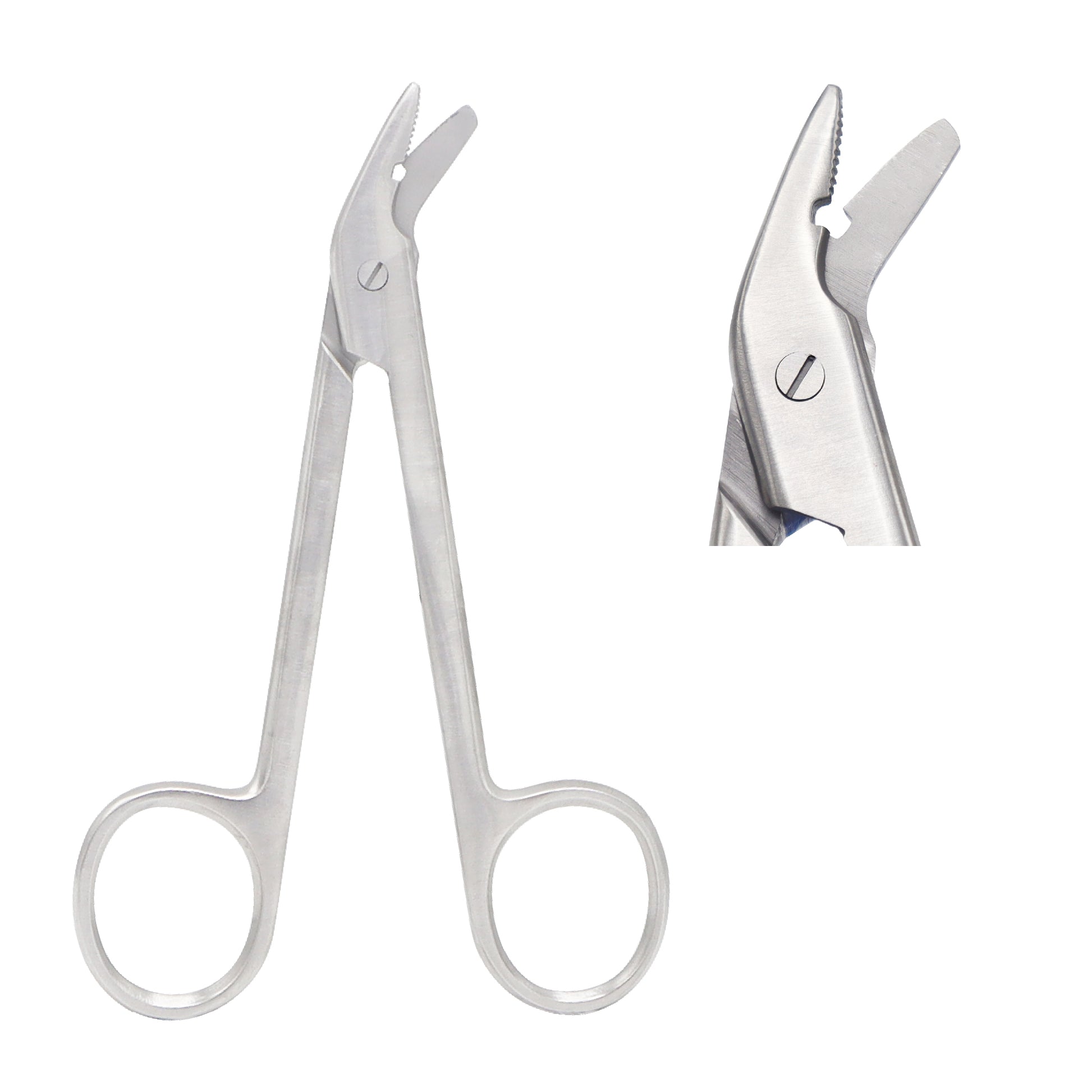 Close-up of universal wire cutting scissors, 12 cm length, designed for accurate and durable cutting in surgical and clinical use