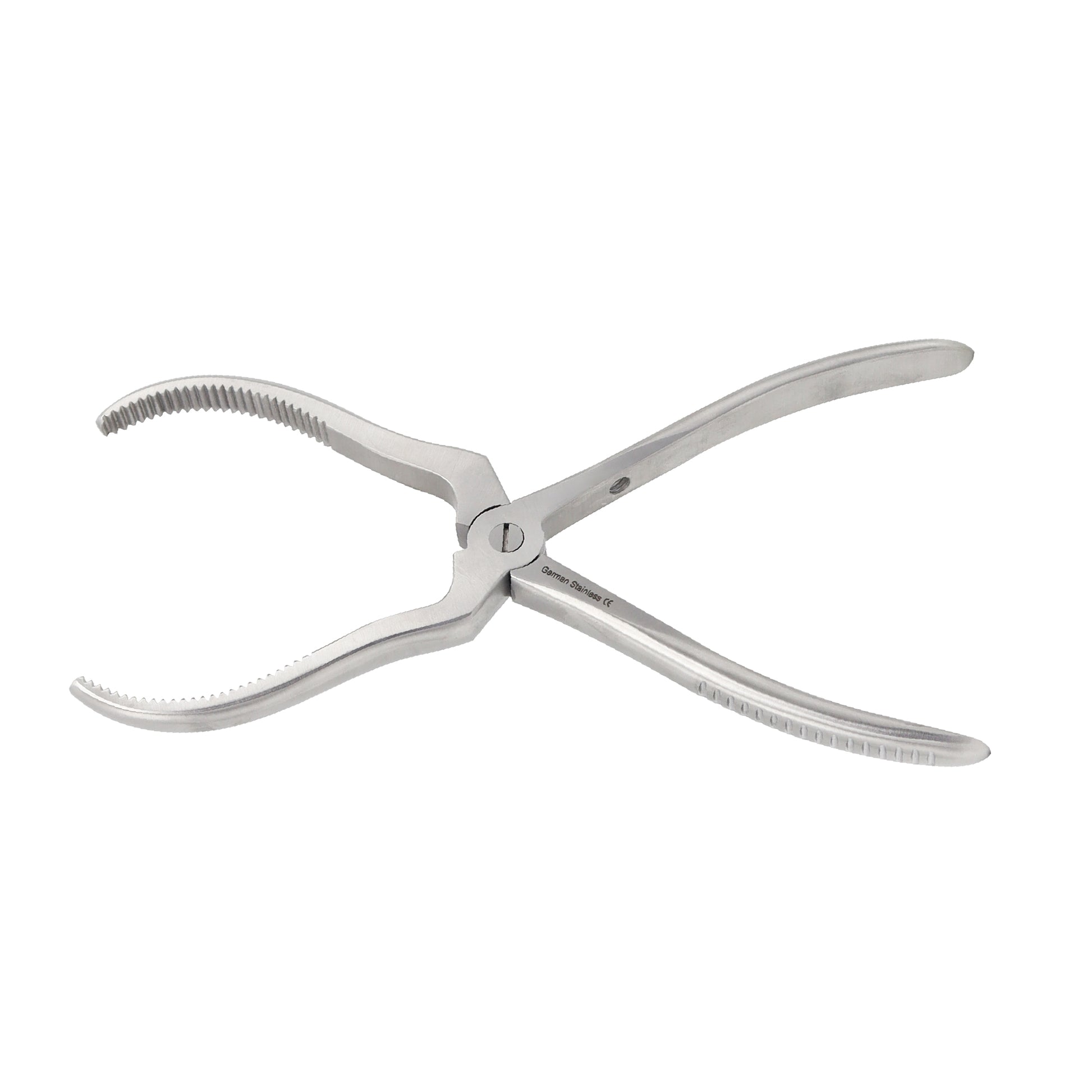 A pair of stainless steel Hayton Williams forward traction forceps with broad, serrated curved jaws and an ergonomic handle, typically used in maxillofacial surgery for reducing maxillary fractures.