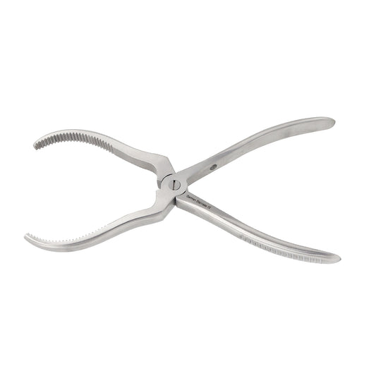 A pair of stainless steel Hayton Williams forward traction forceps with broad, serrated curved jaws and an ergonomic handle, typically used in maxillofacial surgery for reducing maxillary fractures.