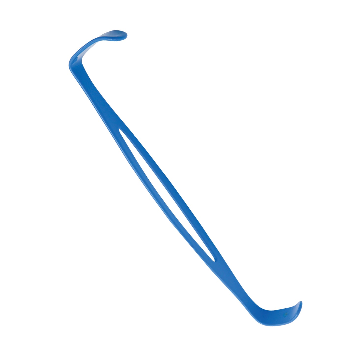 A blue-coated, insulated U.S. Army double-ended surgical retractor with two right-angled blades and a fenestrated handle, shown against a white background.