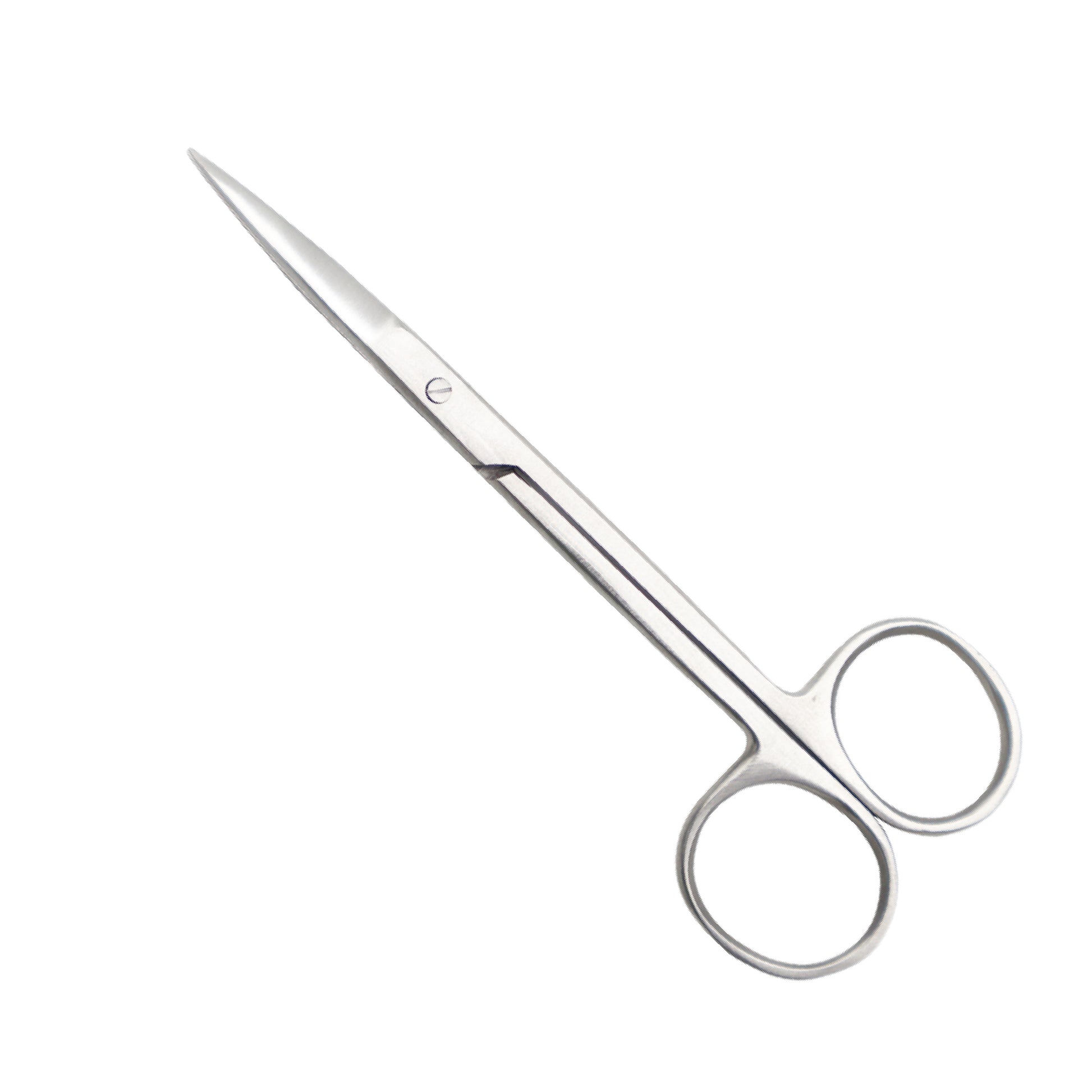 Stainless steel straight Iris scissors with fine pointed tips and ring handles, used for precise surgical or dental procedures.