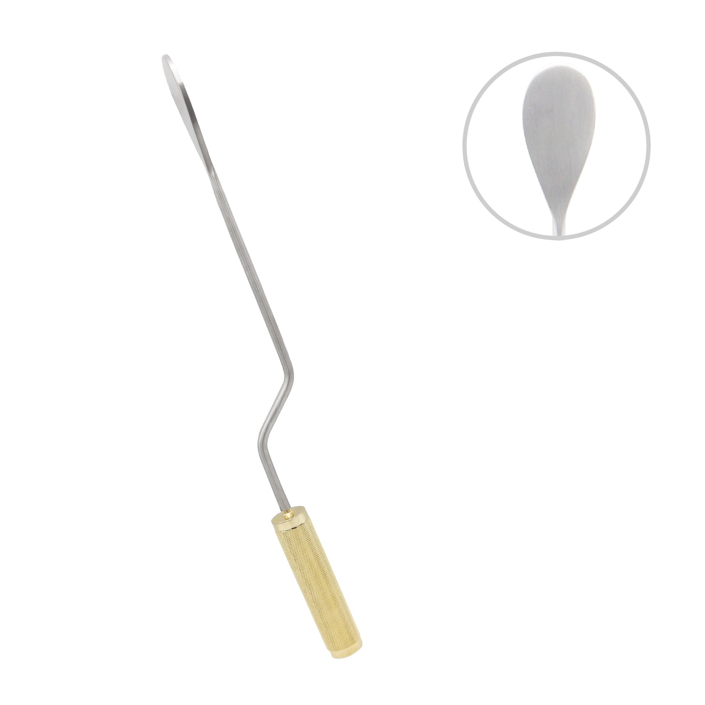 Jacobs Breast Dissector surgical tool with a long, angled stainless steel shaft, an oval spatulated tip, and a textured gold-tone handle, used for blunt tissue separation in plastic surgery.