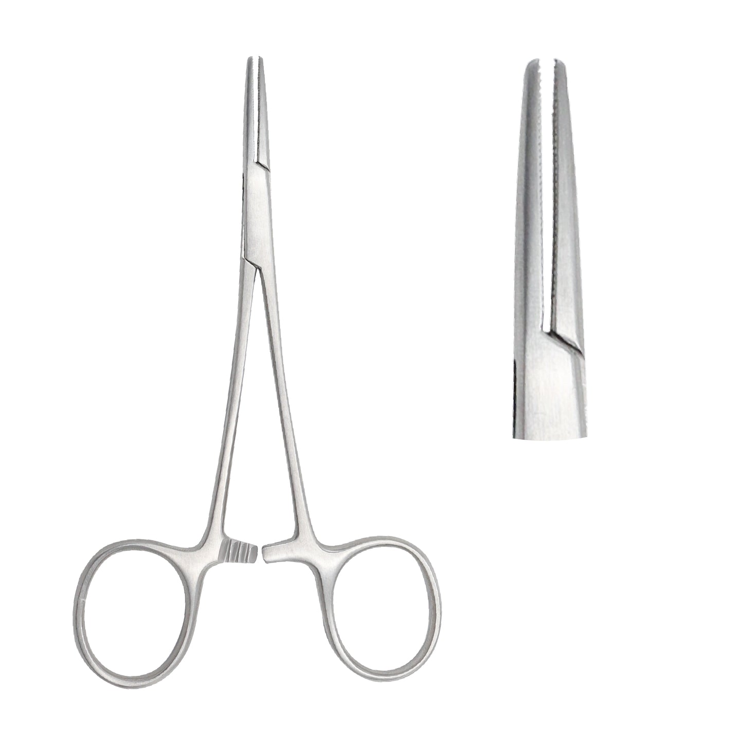 Straight Kelly Hemostat Forceps made of surgical-grade stainless steel with serrated jaws and a ratchet locking mechanism.