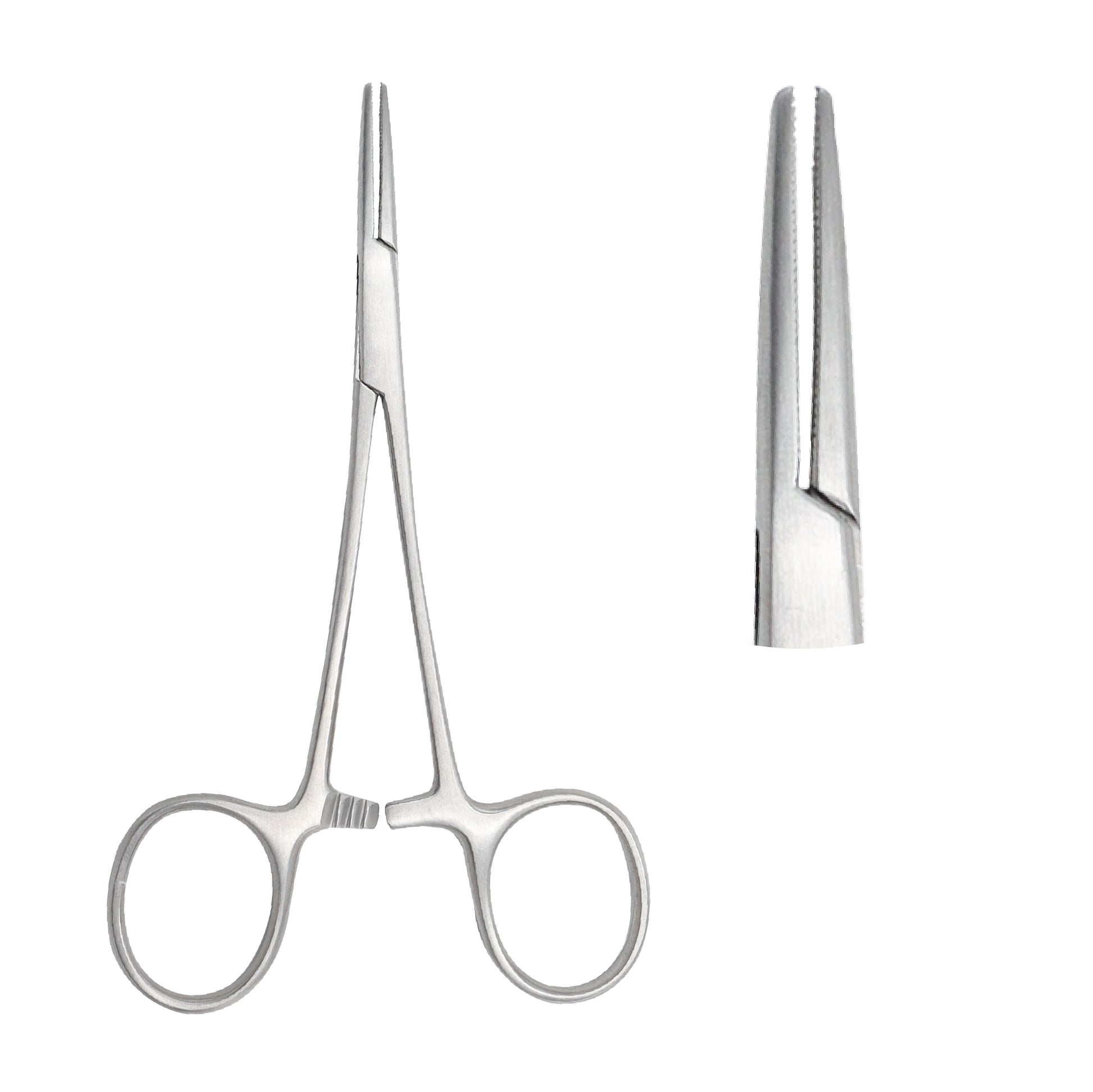 Straight Kelly Hemostat Forceps made of surgical-grade stainless steel with serrated jaws and a ratchet locking mechanism.