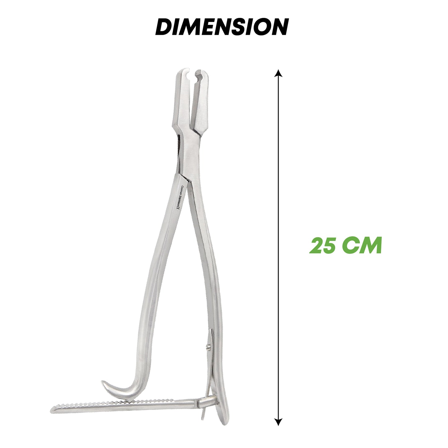 25cm long Kern bone holding forceps orthopedic instrument with bottom tracking ratchet lock.