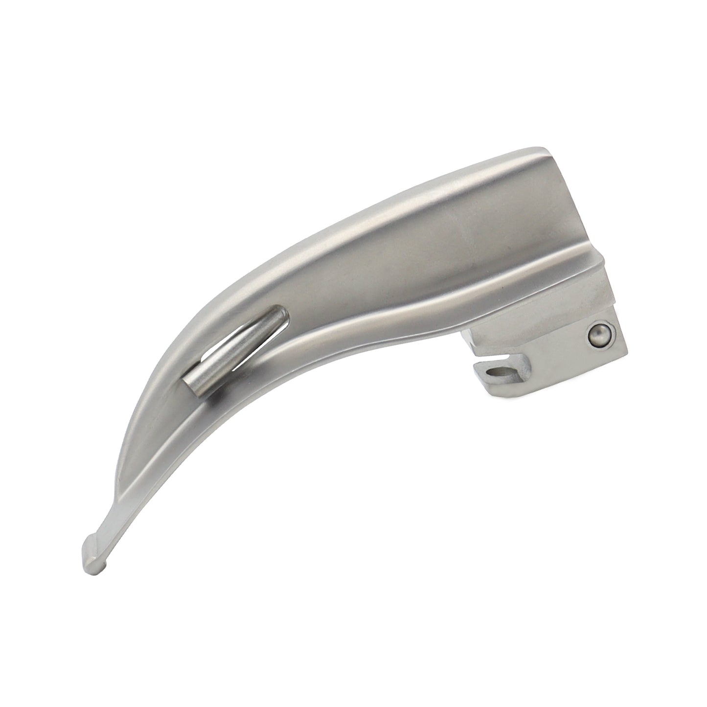 Stainless steel Macintosh curved laryngoscope blade for tracheal intubation featuring fiber optic light guide and ergonomic tip.