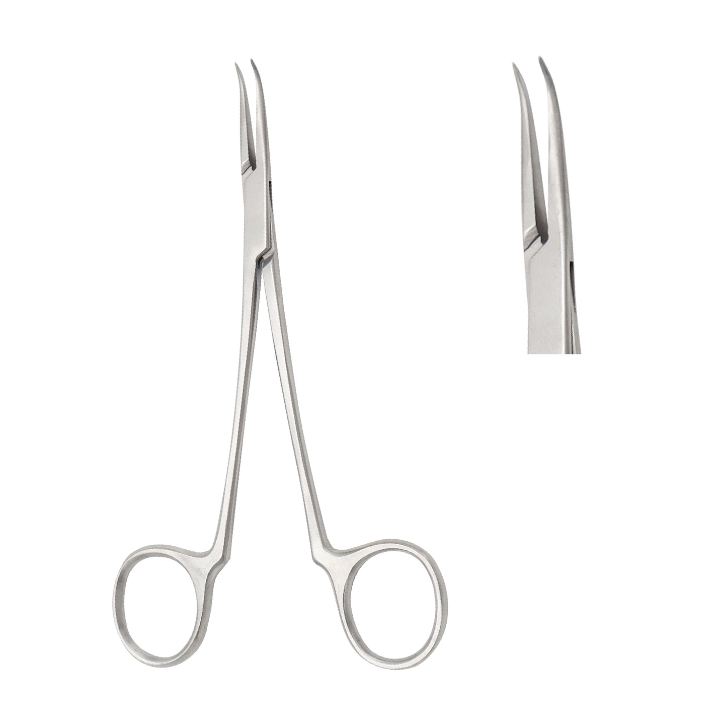 A pair of stainless steel McCabe Facial Nerve Dissector Forceps with a slender shaft, finger ring handles, and curved, smooth jaws for delicate surgical dissection.