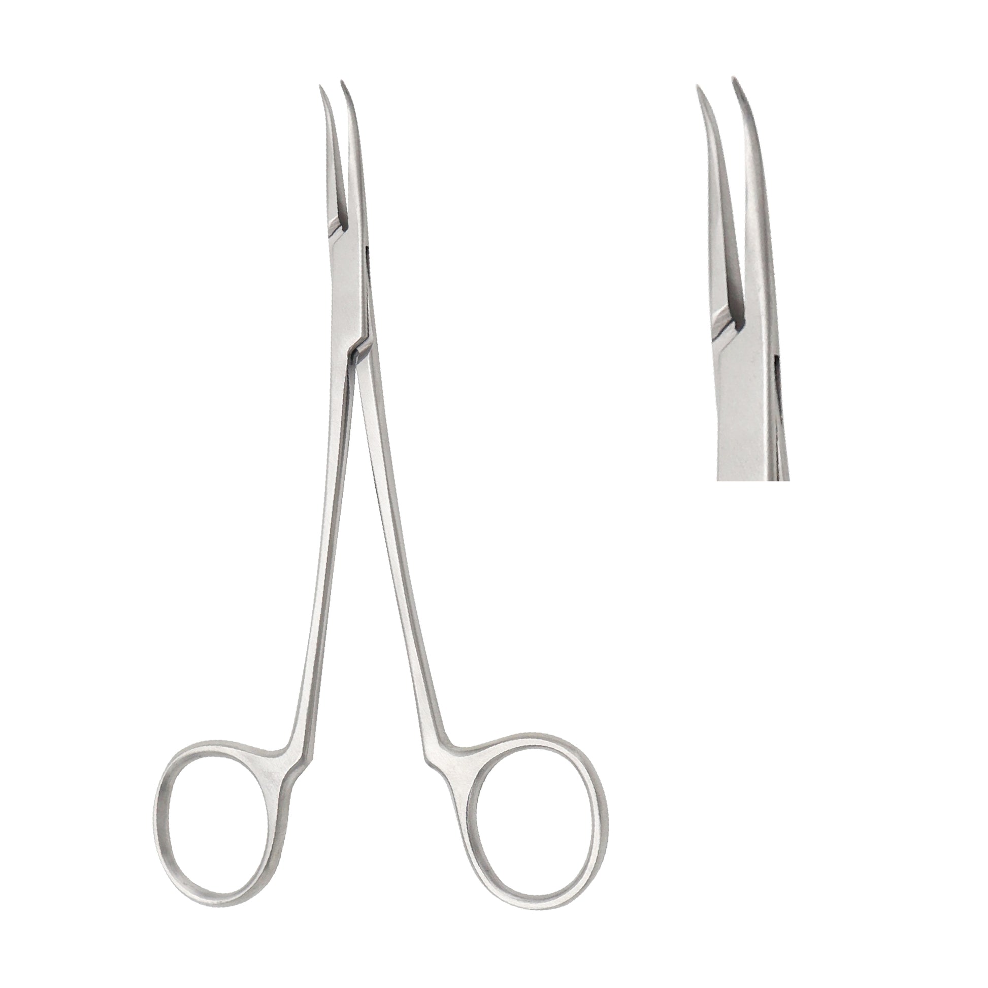A pair of stainless steel McCabe Facial Nerve Dissector Forceps with a slender shaft, finger ring handles, and curved, smooth jaws for delicate surgical dissection.