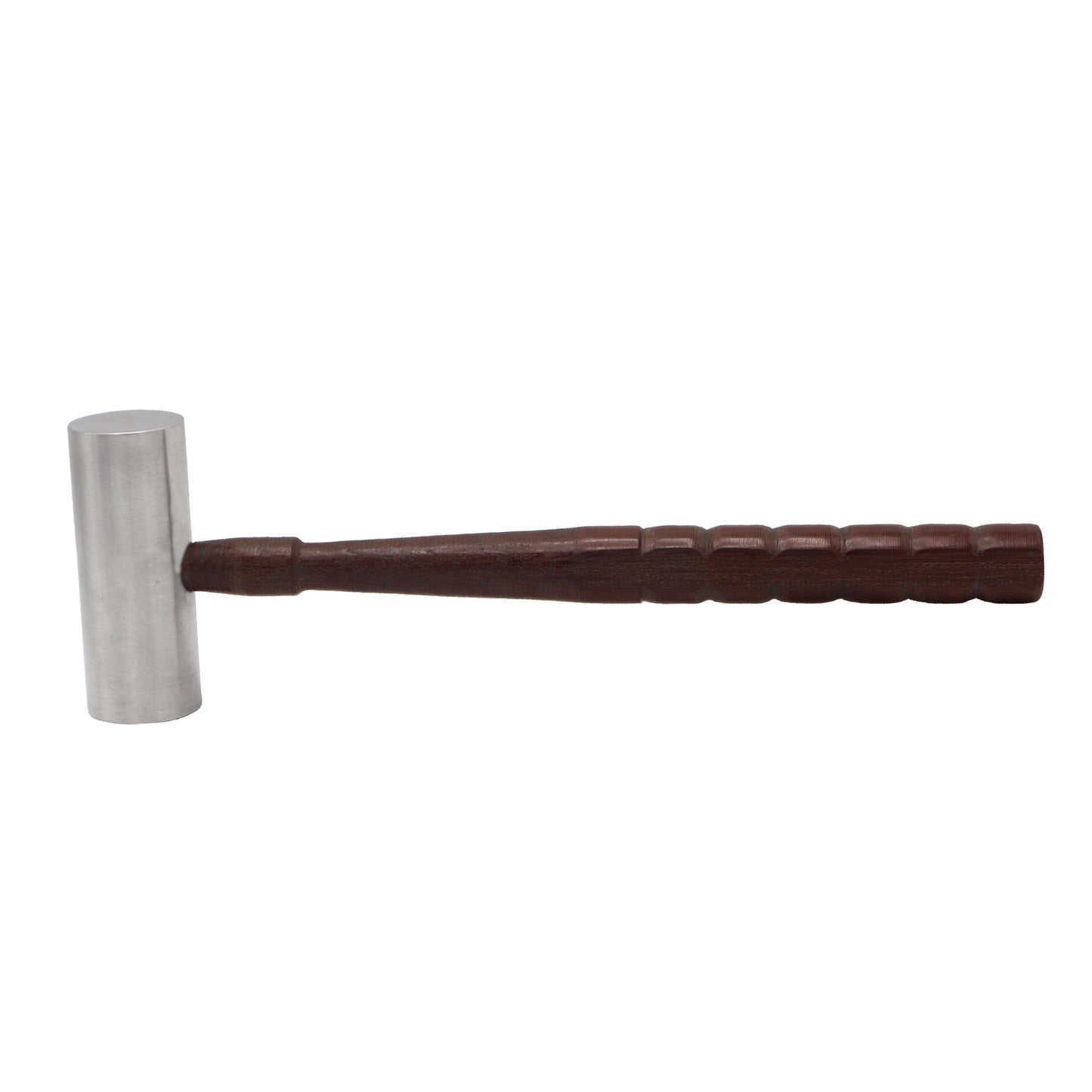 Metal hammer with a wooden handle on a white background