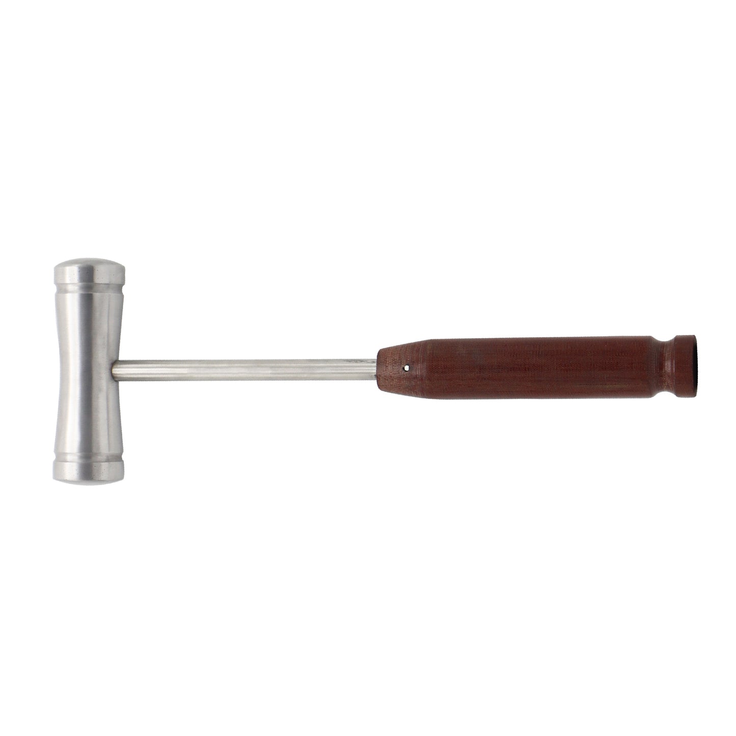 Metal mallet with a brown handle on a white background
