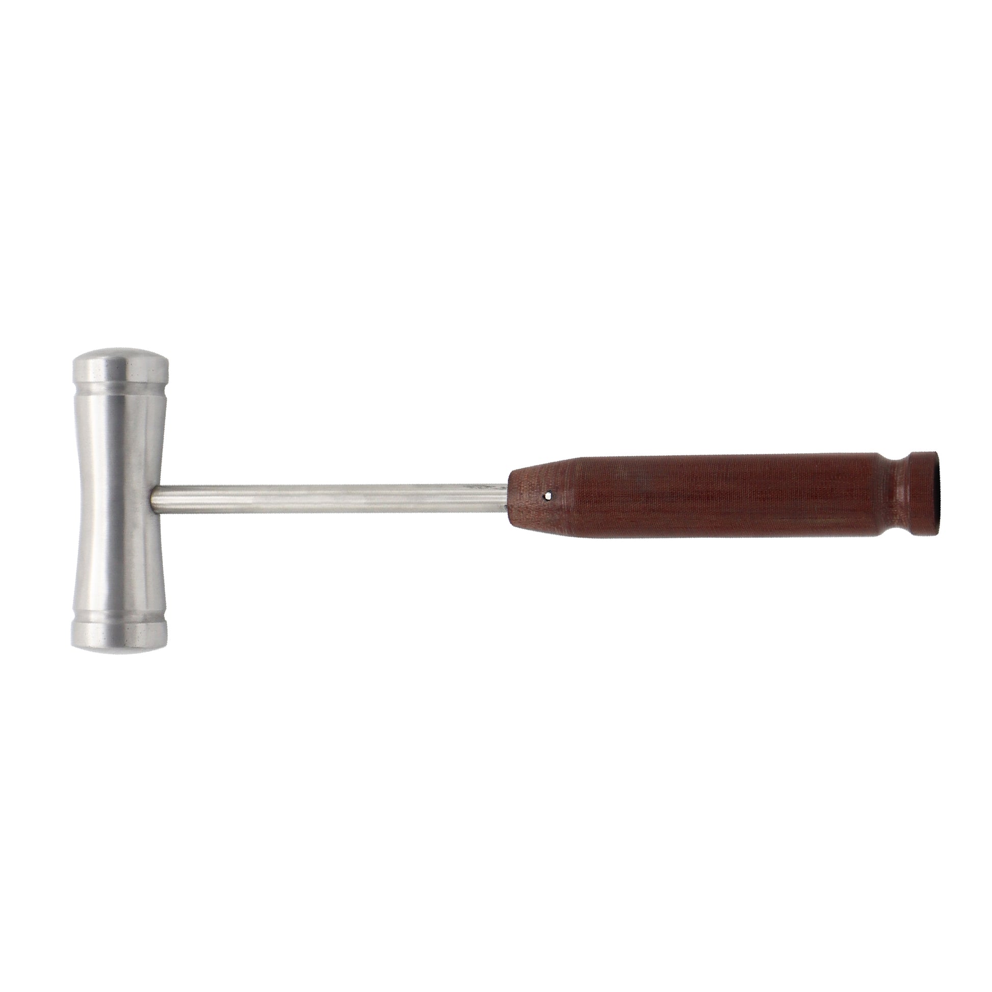 Metal mallet with a brown handle on a white background