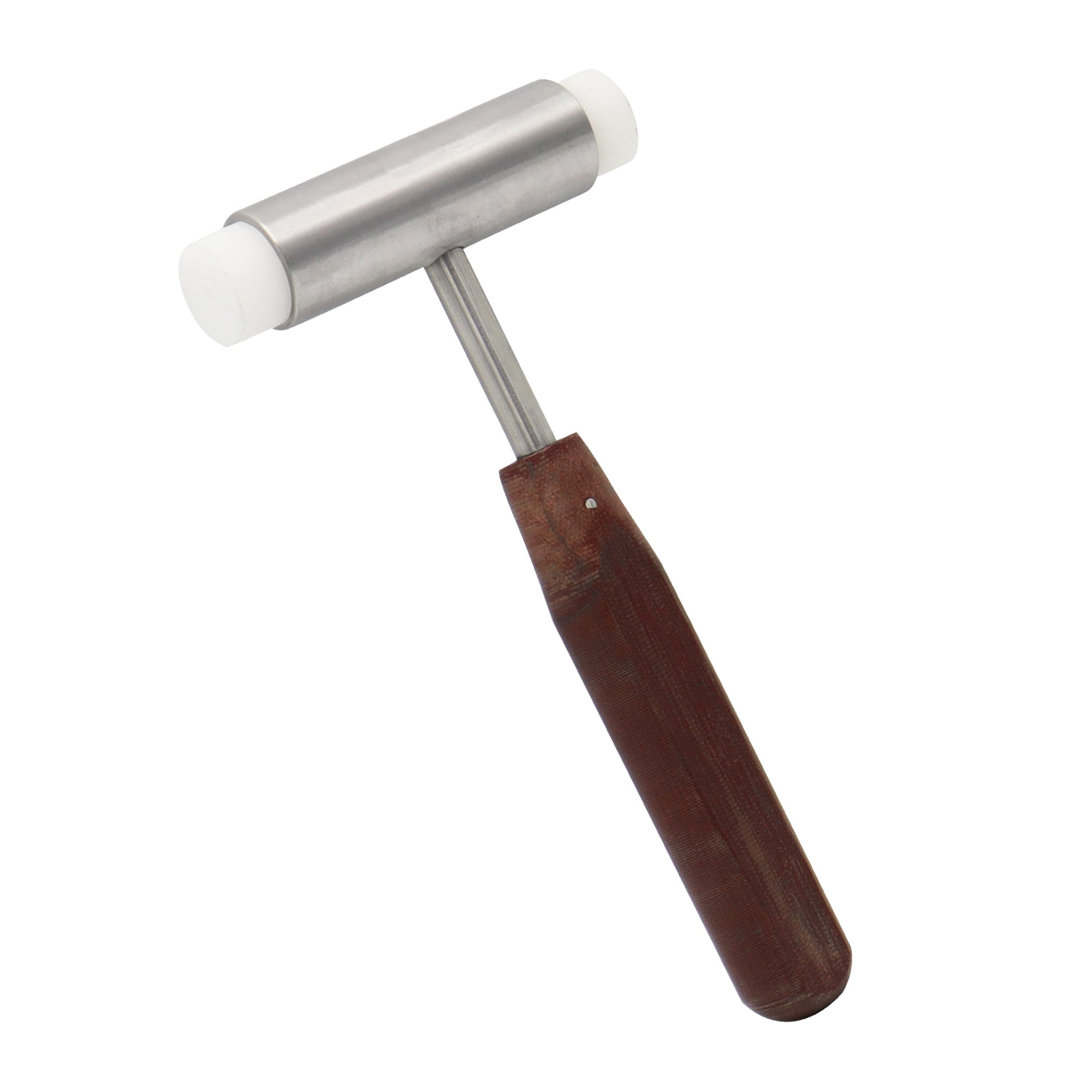 Metal mallet with wooden handle on a white background