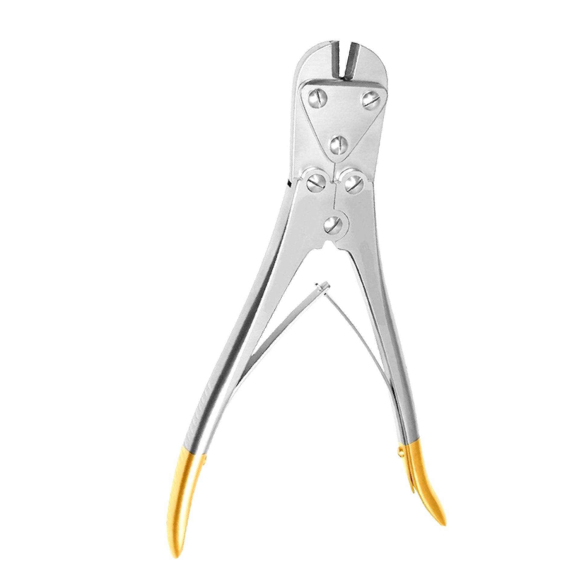 Metal pliers with yellow accents on a white background