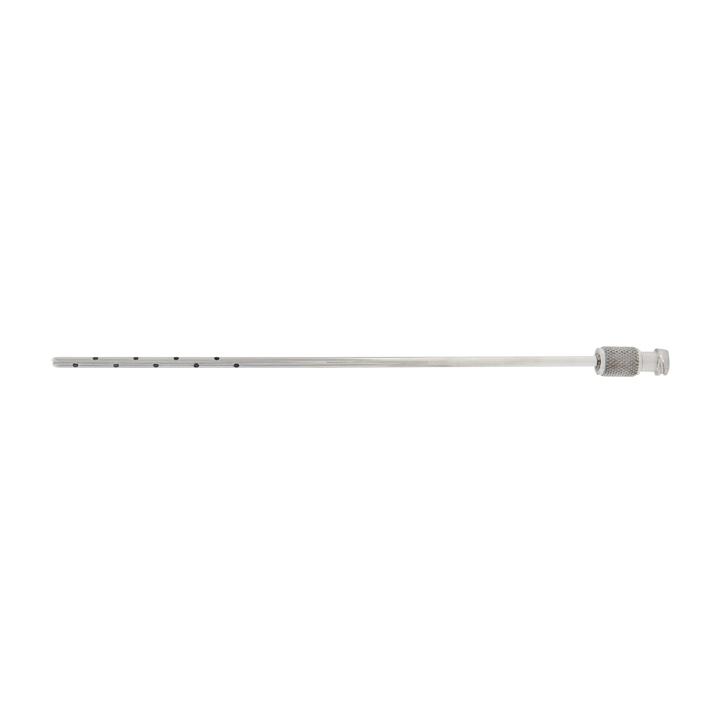 Metal rod with a threaded end on a white background