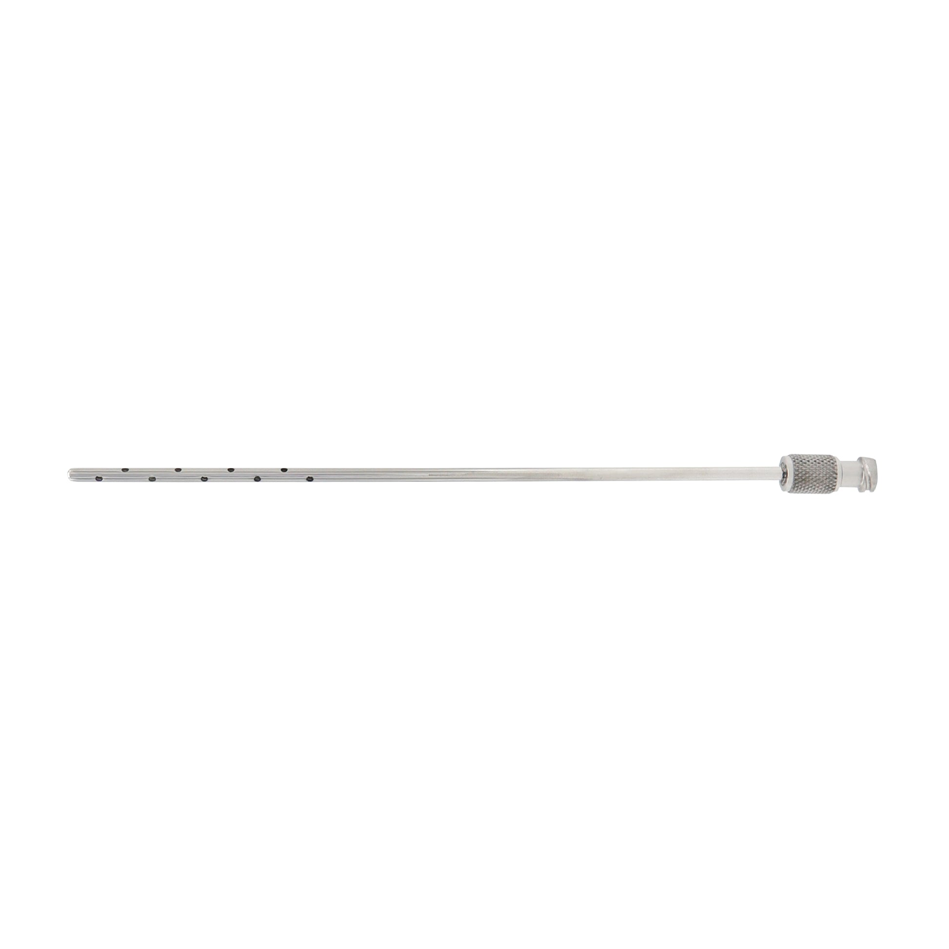 Metal rod with a threaded end on a white background