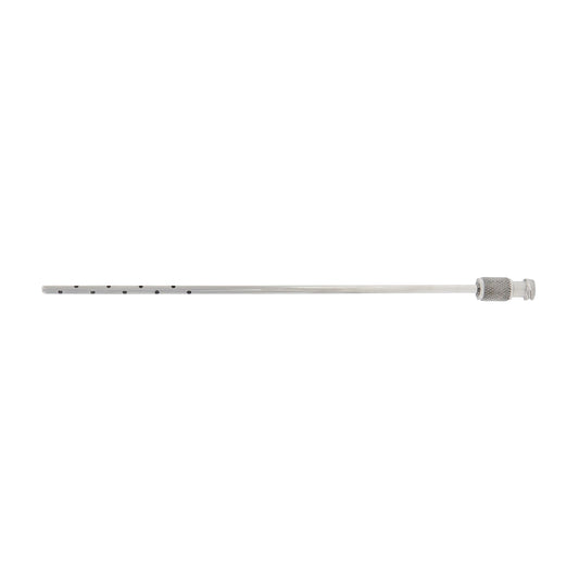 Metal rod with a threaded end on a white background