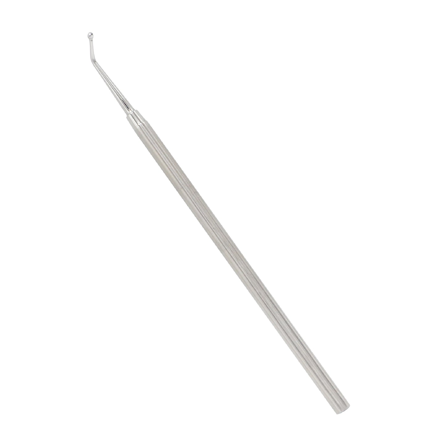 Metal tool with a curved end on a white background