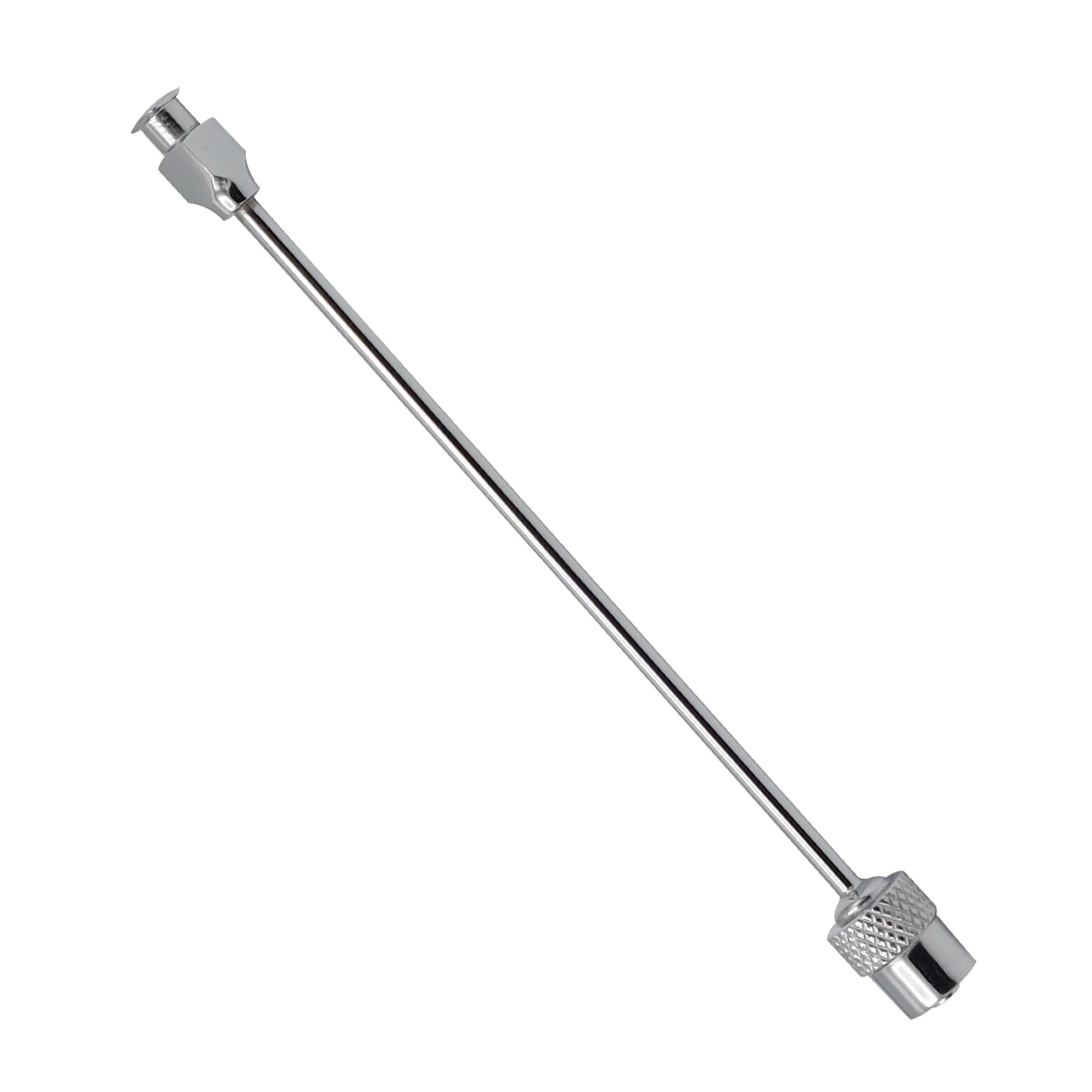 Metal tool with a cylindrical head and threaded shaft on a white background