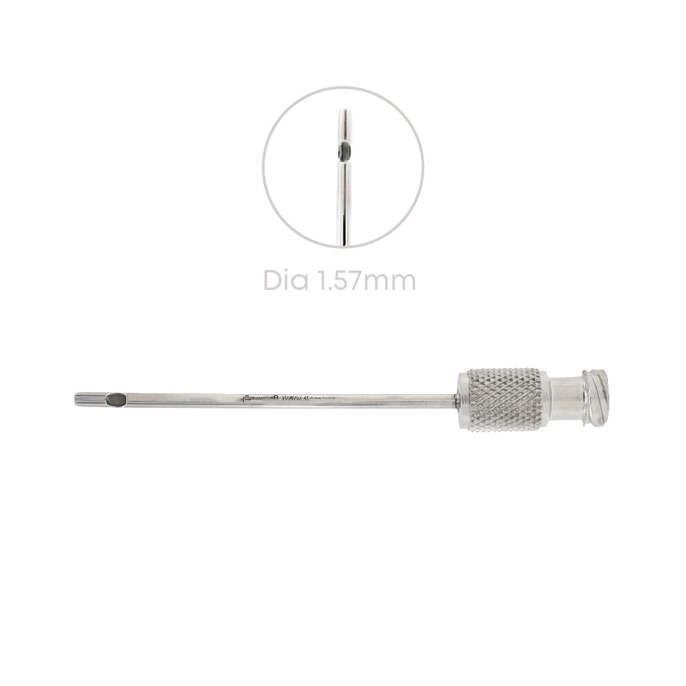 Metal tool with a detailed handle and pointed end on a white background