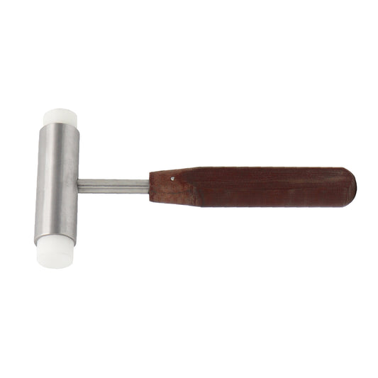 Metal tool with wooden handle on a white background