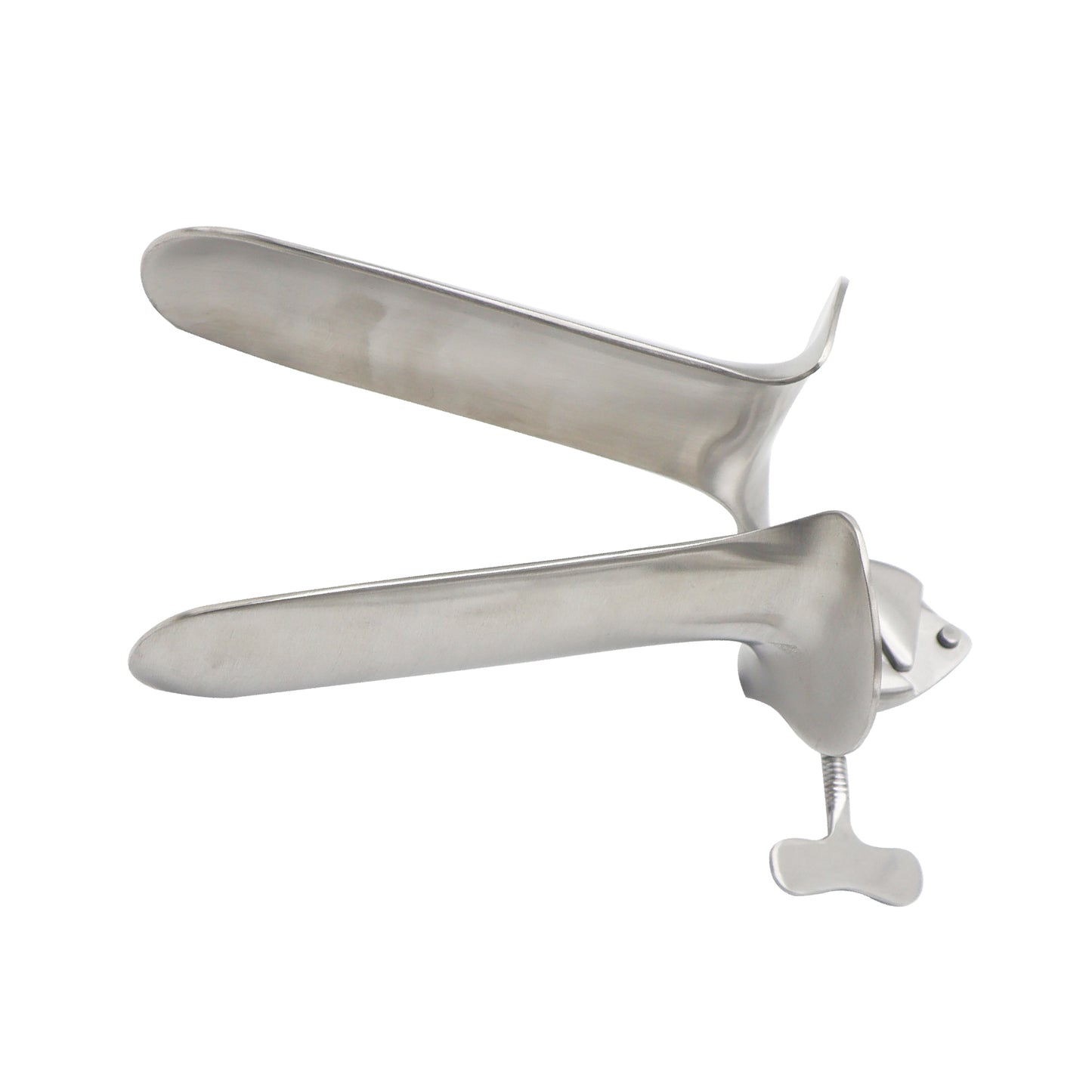 Metallic medical device on a white background