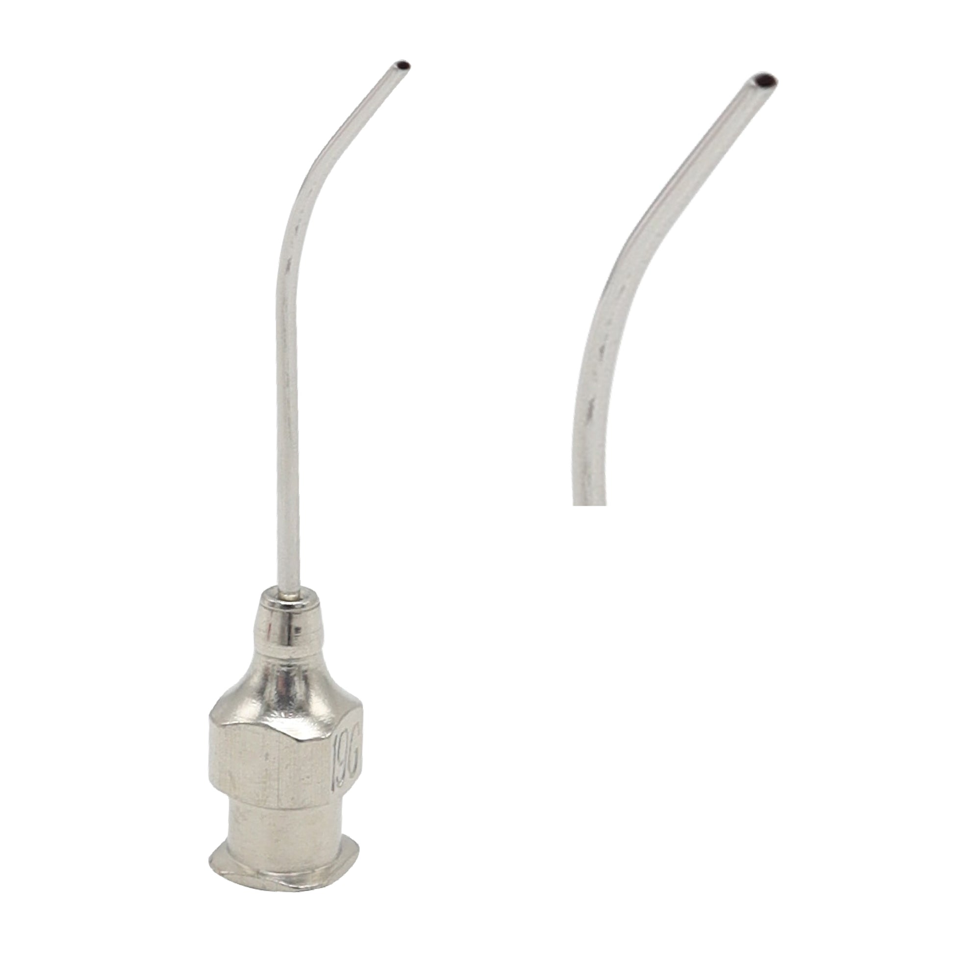 Metallic nozzles with flexible tubes on a white background