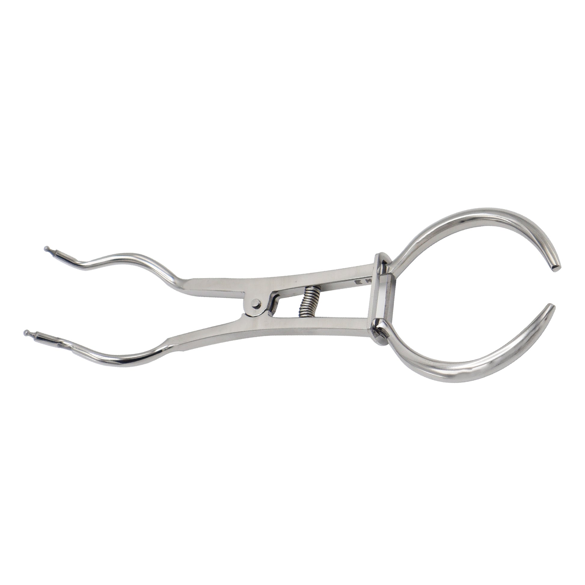 Metallic plier-like tool on a white background