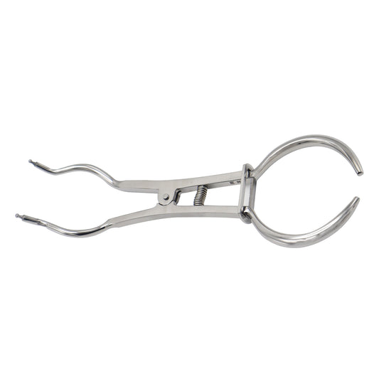 Metallic plier-like tool on a white background