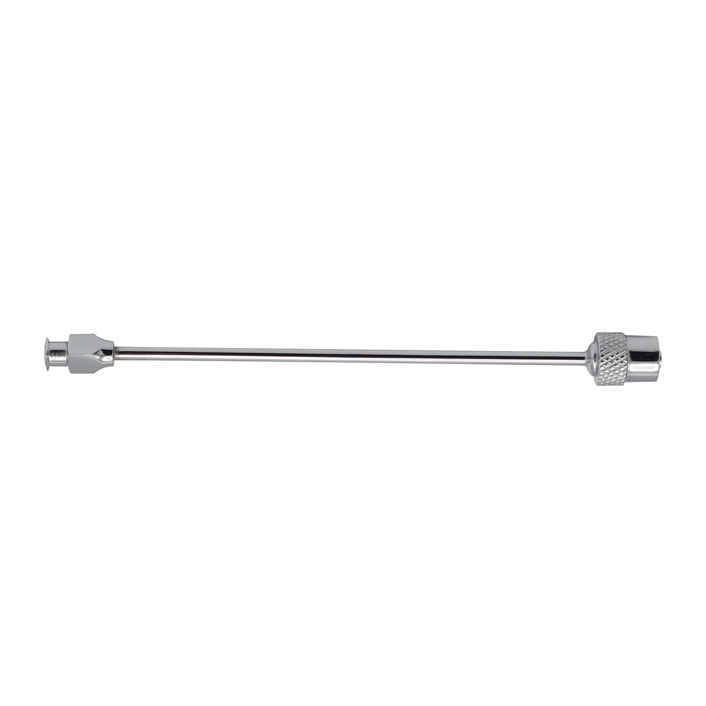 Metallic rod with hexagonal ends on a white background