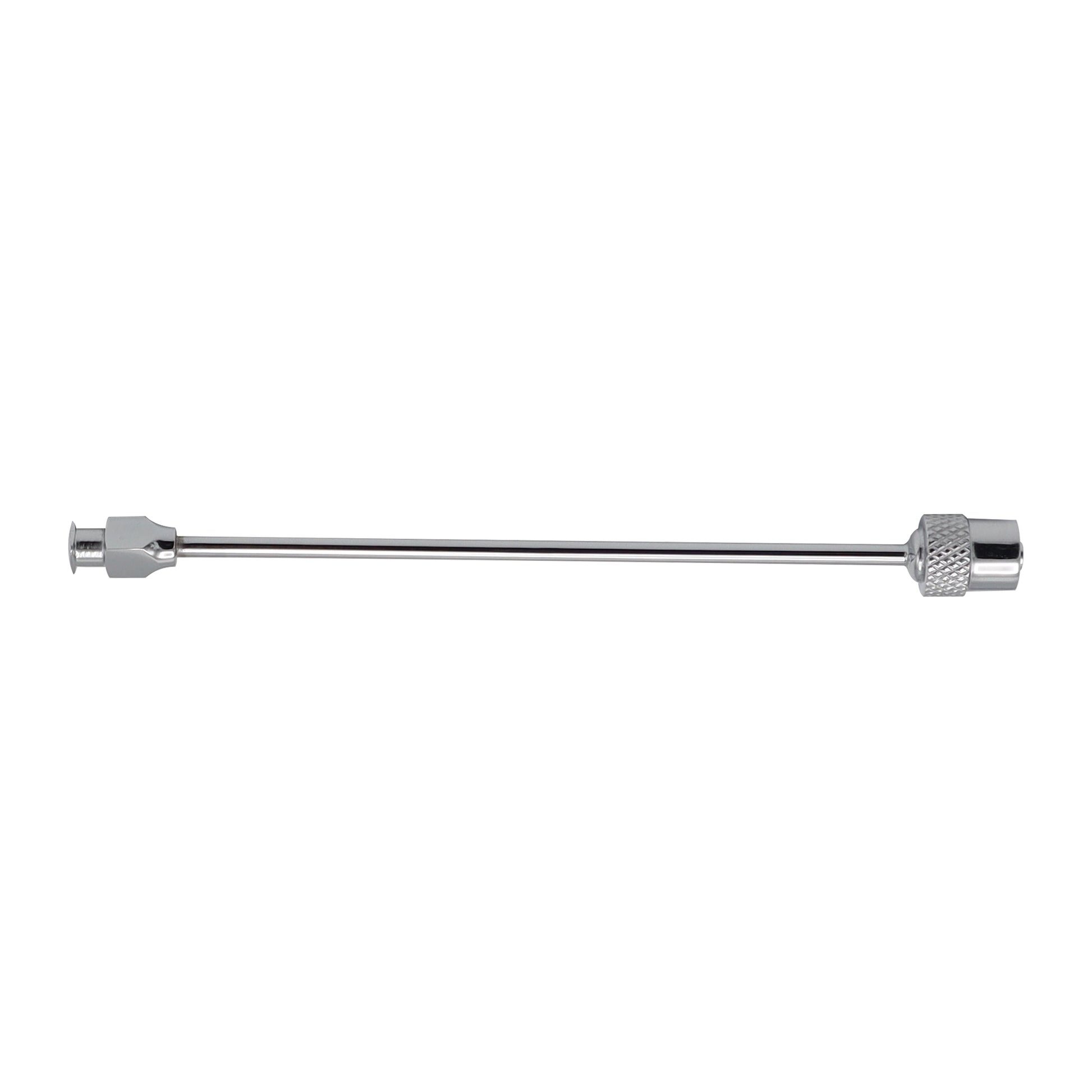 Metallic rod with hexagonal ends on a white background