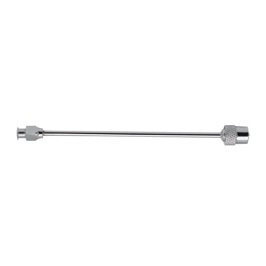 Metallic rod with hexagonal ends on a white background