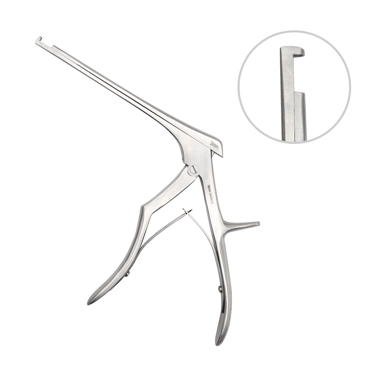 Metallic tool with a detailed design on a white background