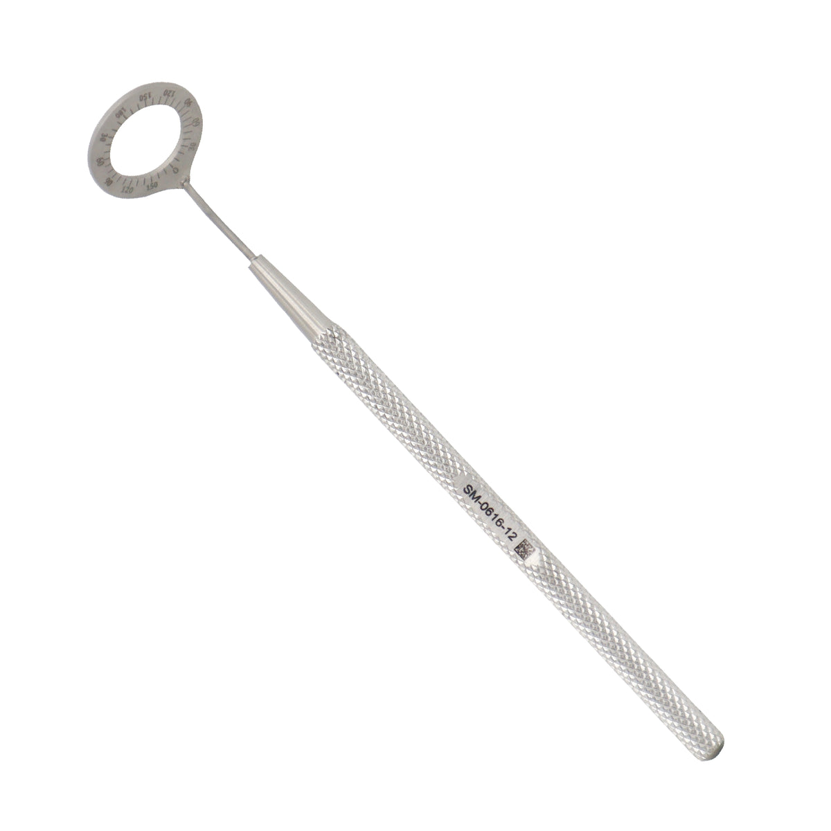 Metallic tool with a handle and hook on a white background