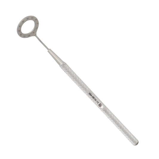Metallic tool with a handle and hook on a white background