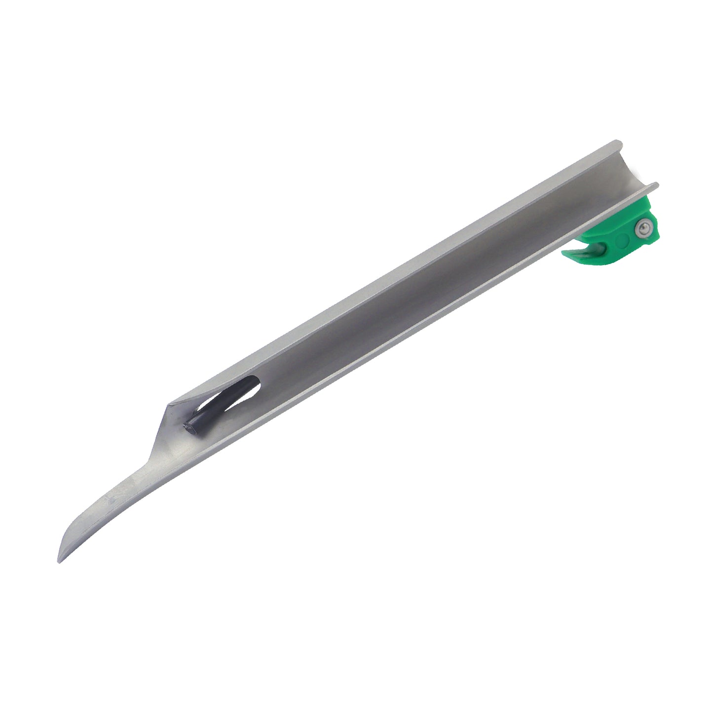 Single-use Miller Blades laryngoscope blade, sterile medical instrument used for airway management procedures, isolated on a clean background.