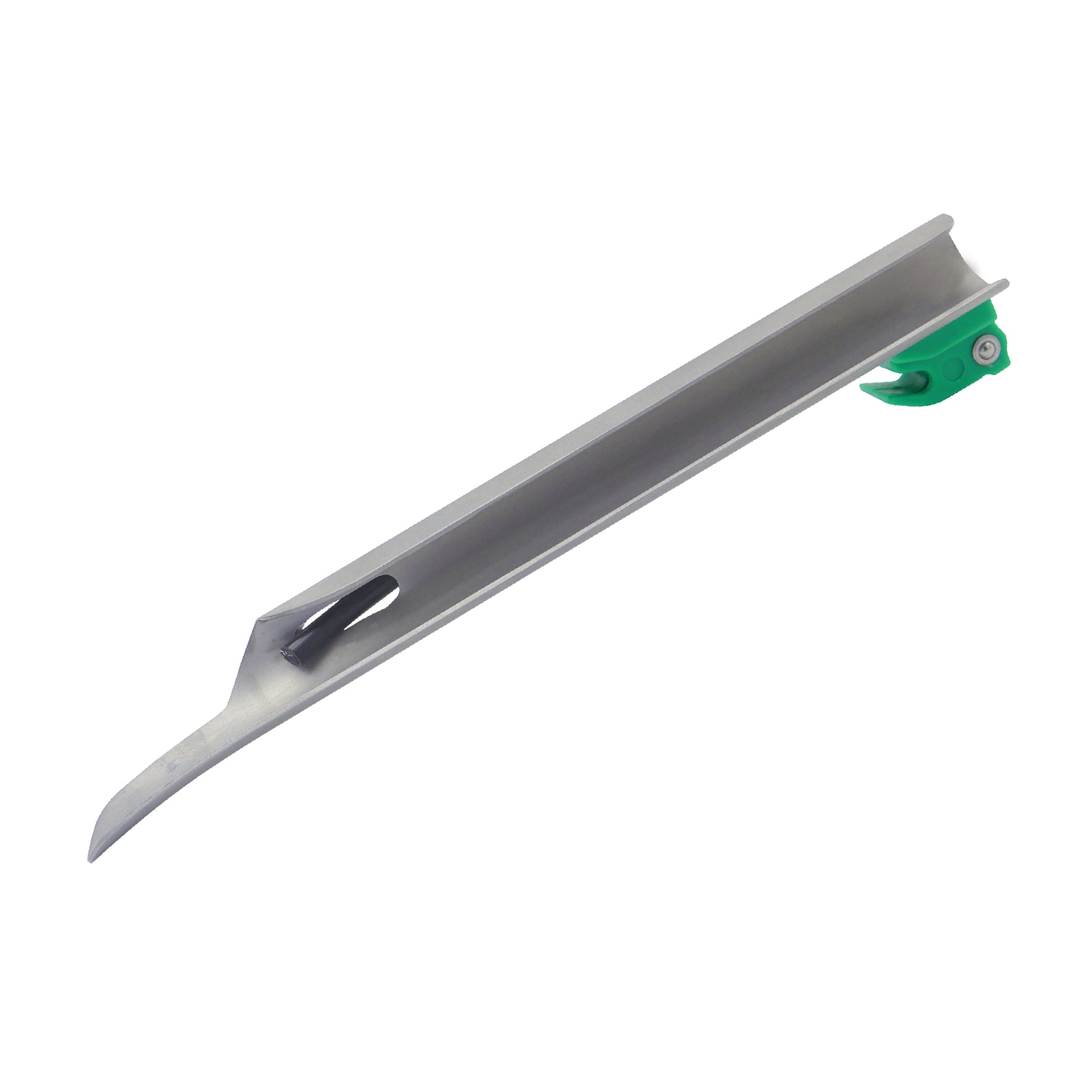 Single-use Miller Blades laryngoscope blade, sterile medical instrument used for airway management procedures, isolated on a clean background.