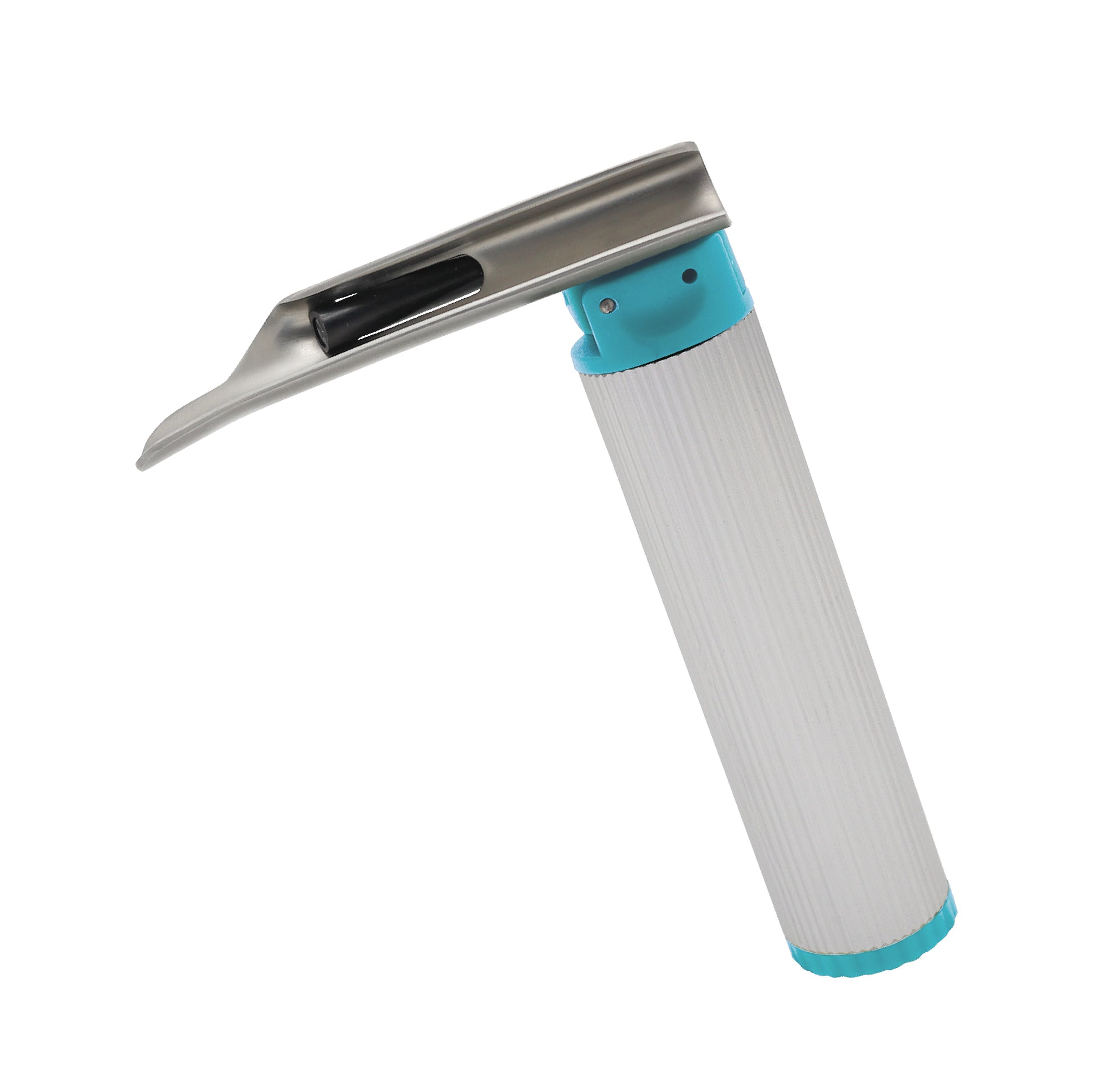 Miller Laryngoscope Combo front view showing a single-use stainless steel blade with fiber optic light designed for clear visualization during intubation procedures.