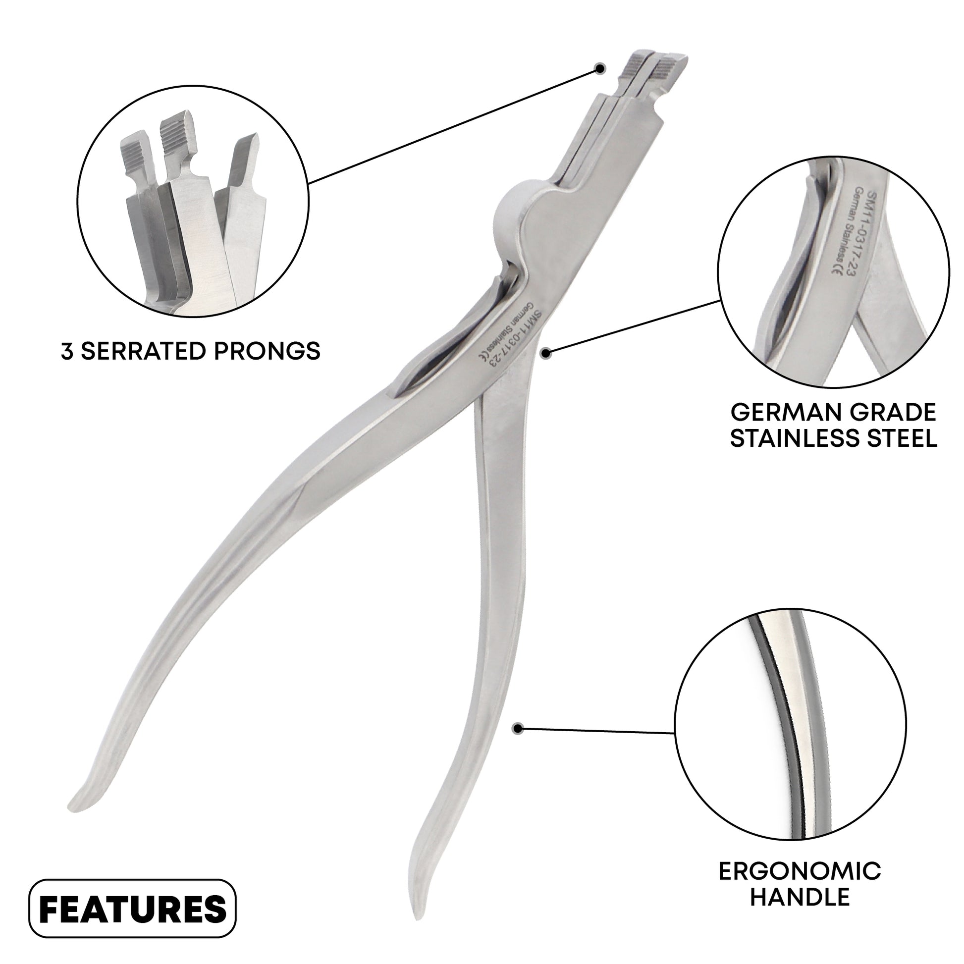 Nail clipper with labeled features on a white background