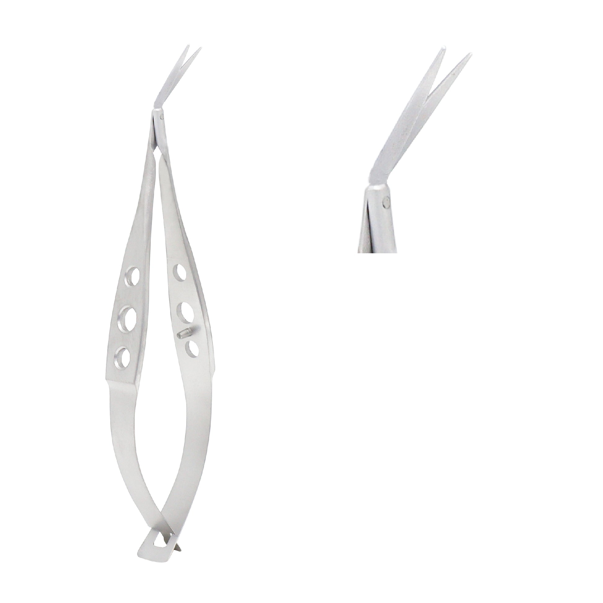 Angled forward Ong capsule scissors designed for precise capsule cutting during eye surgery.
